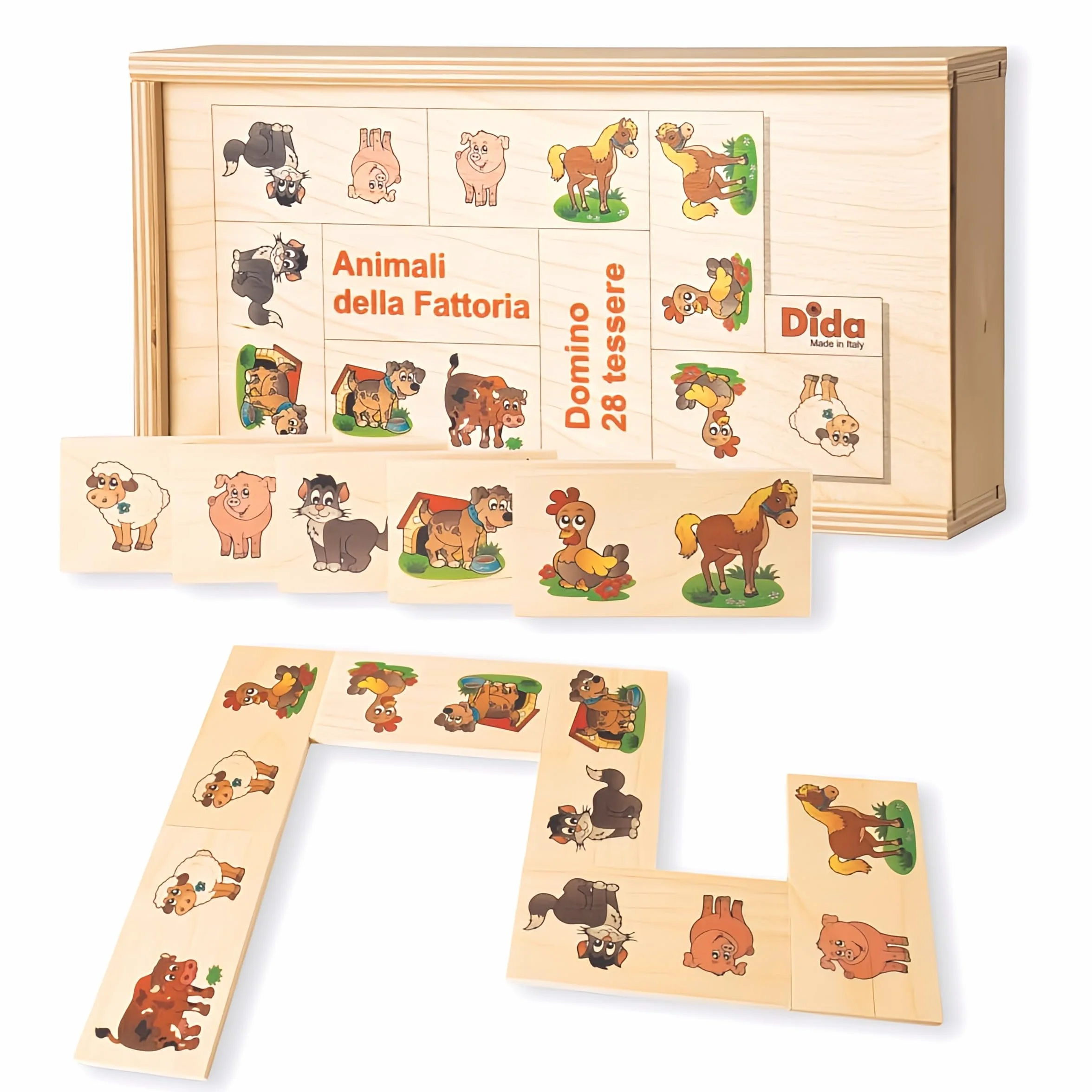 Dida - Domino gra dla dzieci 28 płytek | Gry montessori 3 lata w górę | Domino drewniane dzieci