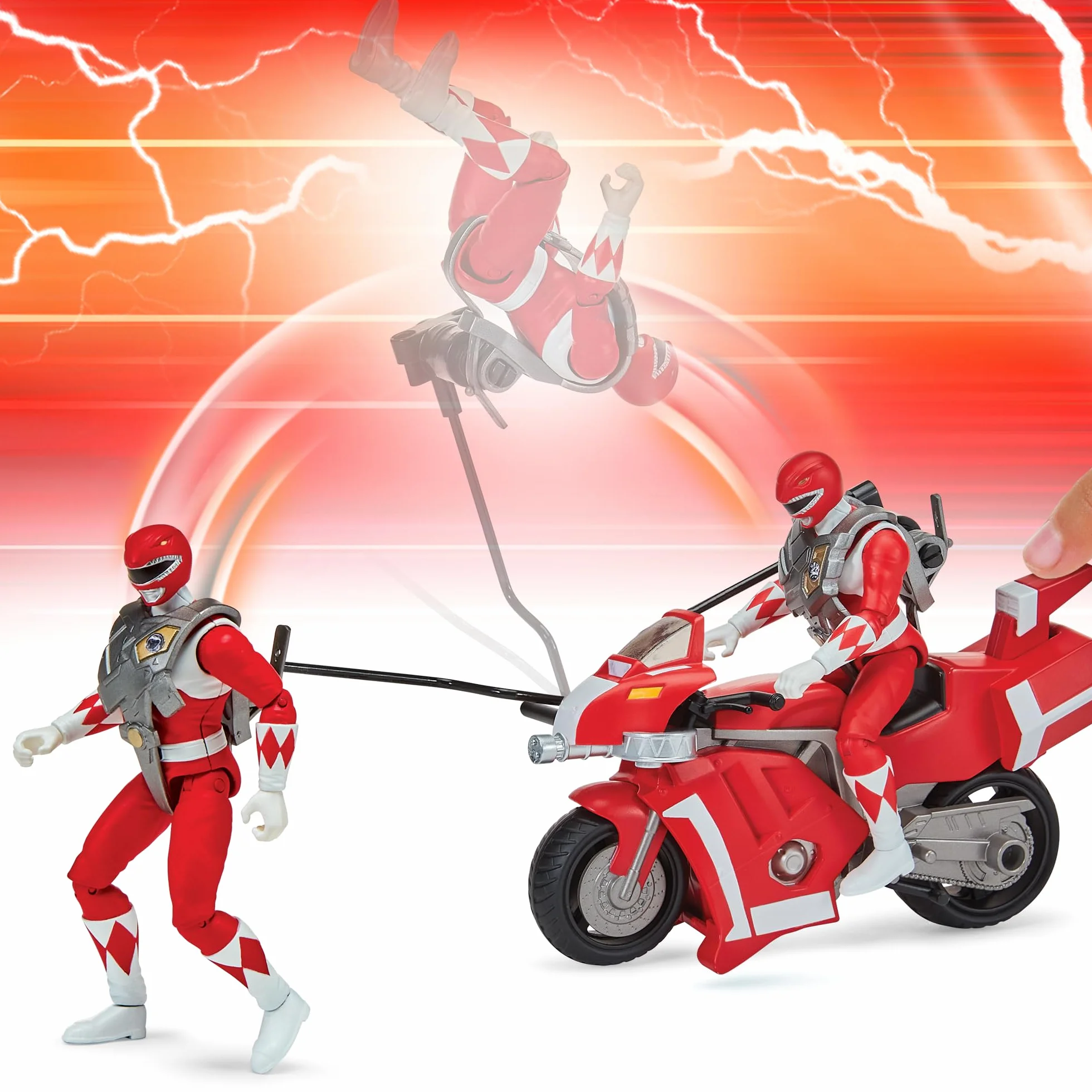 Power Rangers, Pojazd Deluxe z figurką 15 cm, czerwony strażnik - Jason Lee Scott, dla dzieci od 4 lat, PWG04