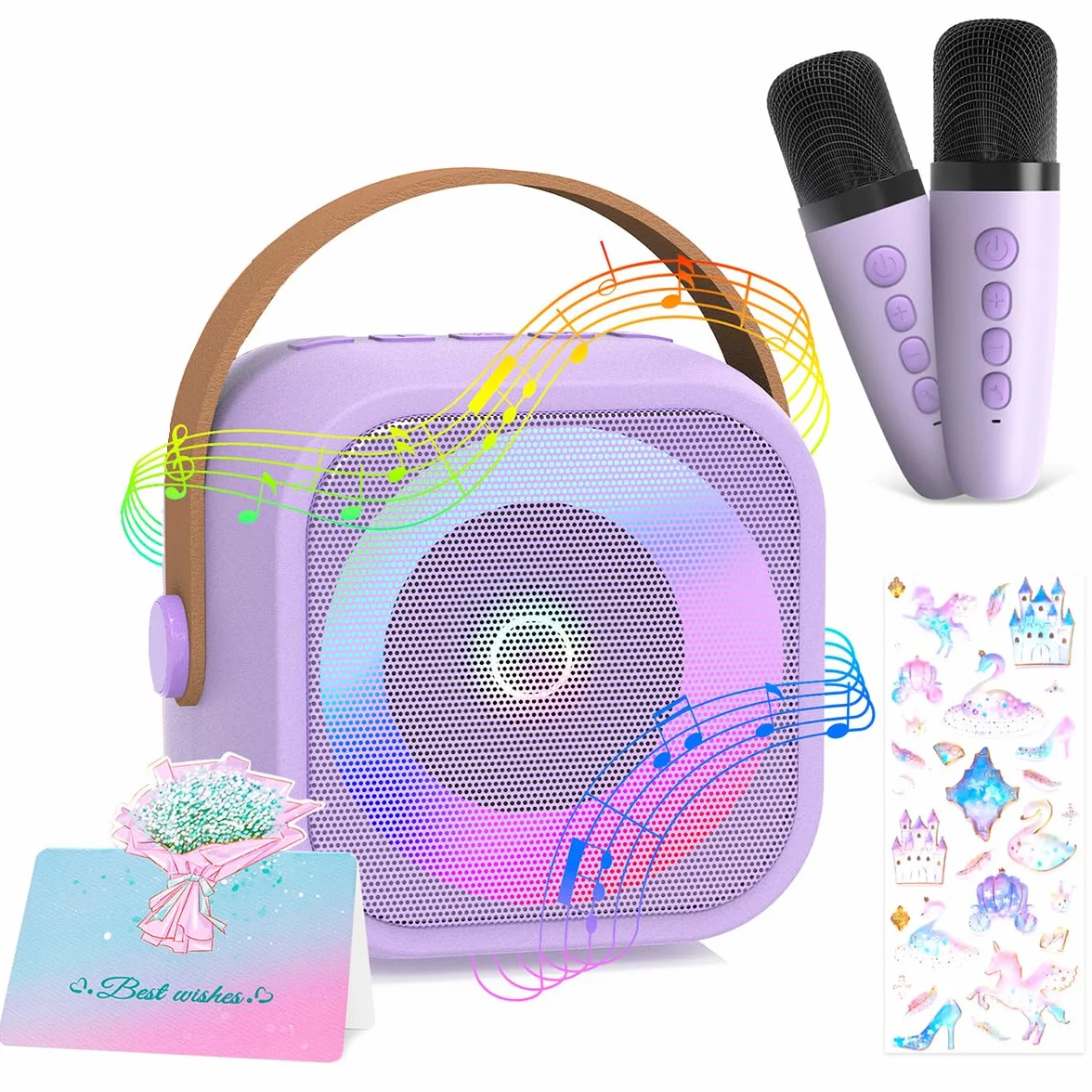 Maszyna Do Karaoke Dla Dzieci Z 2 Mikrofonami,Bezprzewodowy Bluetooth, Z Efektami Zmiany Gosu I Diodami Led Prezent Dla Dziewczynek, Dla Dziewczynek W Wieku 3-12 Lat Prezent Urodzinowy