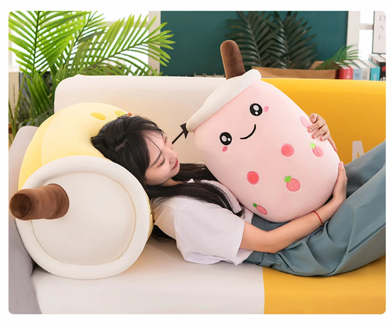 Bubble Tea pluszowe zwierzątko Boba, przytulanka, miękka maskotka do herbaty, miękka lalka, filiżanka do herbaty, poduszka dla dzieci (niebieska wąż, 25 cm)