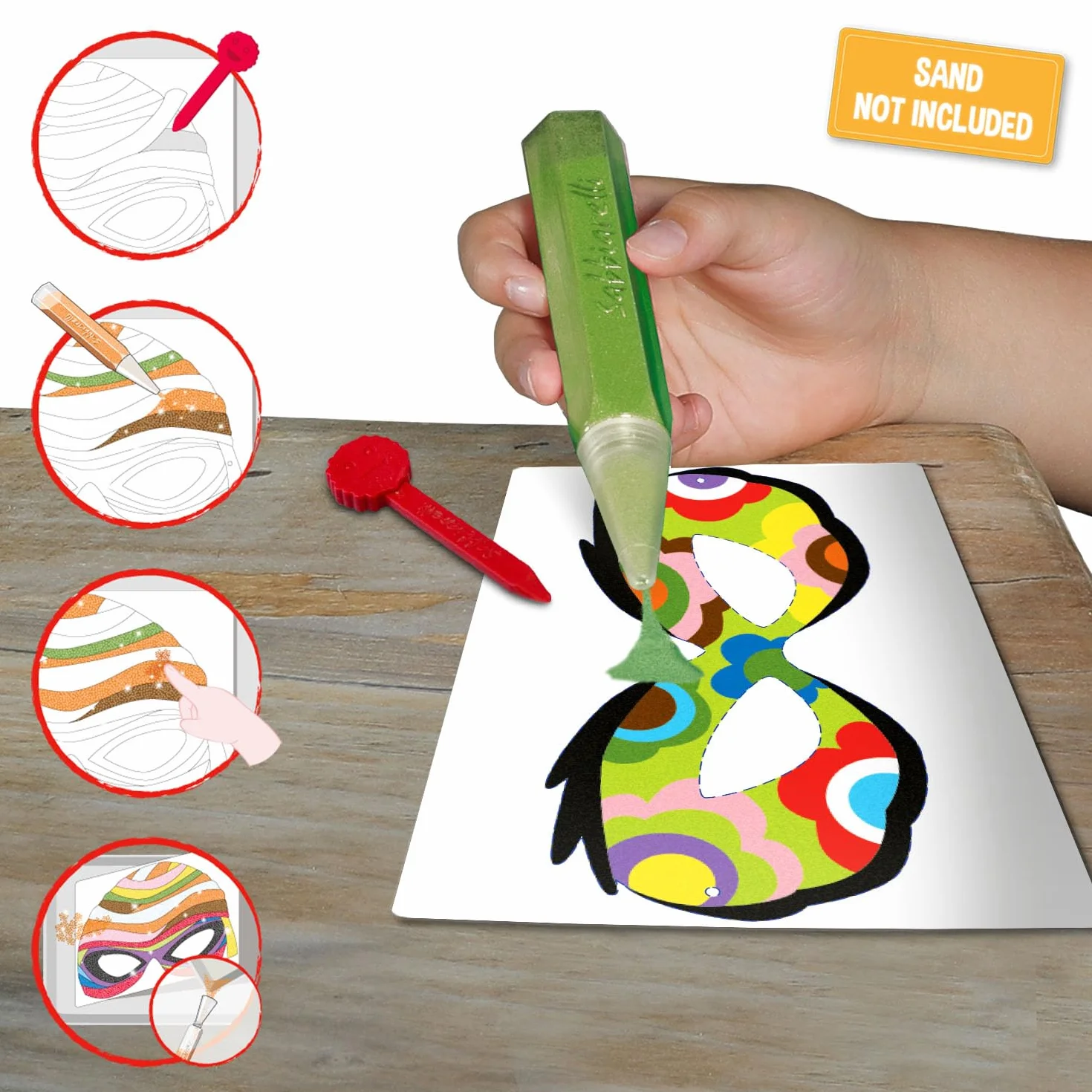 Sabbiarelli Sand-it For Fun – Album Maski – 4 Karty Samoprzylepne A5 do Sand Art z 4 Maskami z Gumkami | KOLOROWY PIASEK NIE JEST DOŁĄCZONY | Karnawał dla Dzieci 5-12 Lat