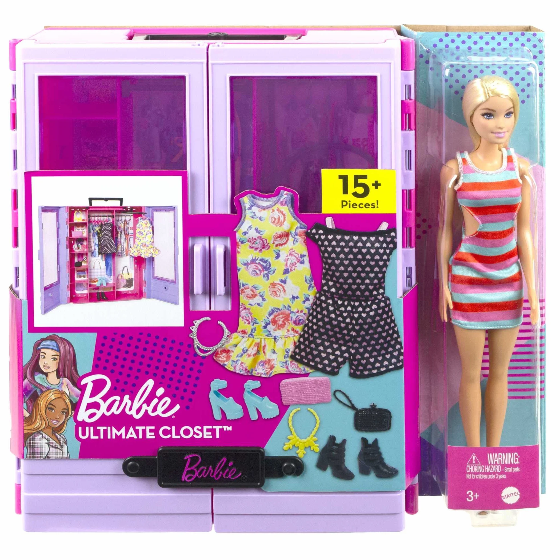 Barbie Hjl66 - Garderoba Fashionistek, Zabawka do Noszenia Z Lalką, Ubrankami, Akcesoriami i Wieszakami, Prezent dla Dzieci od 3 Lat