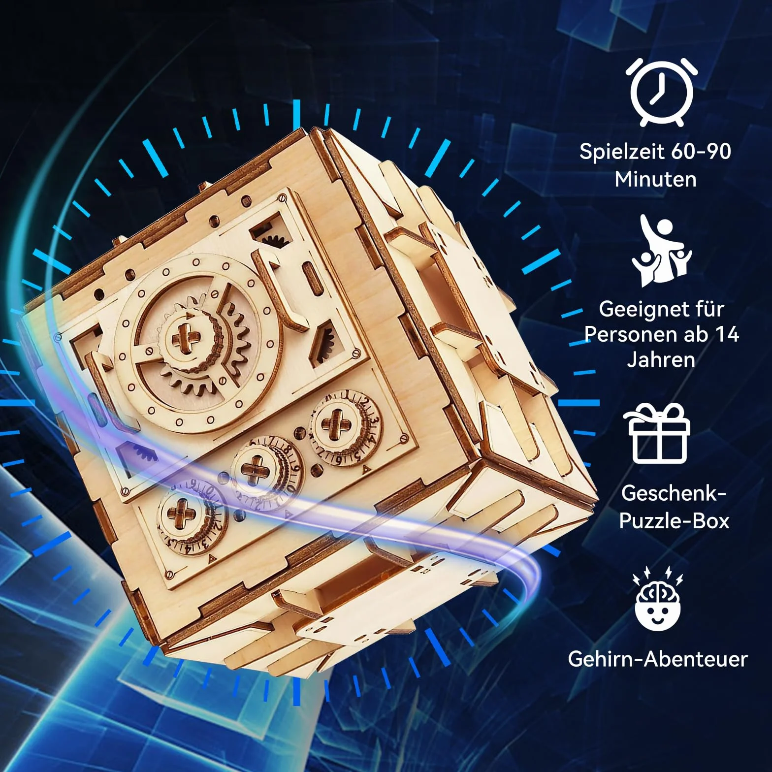 ACESOME Cluebox drewniane puzzle 3D, otwieranie/zamykanie hasła, pudełko z puzzlami, drewniane pudełko dla dorosłych, skarbonka, pudełko na puzzle i prezent, 12 cm