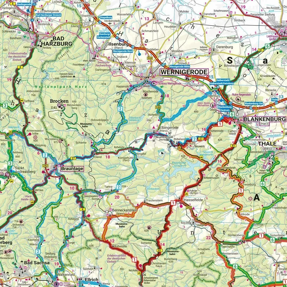 Harz, Motorradkarte 1:150.000, freytag & berndt: Toureninfos, GPX Tracks, wasserfest und reißfest: MK 0127