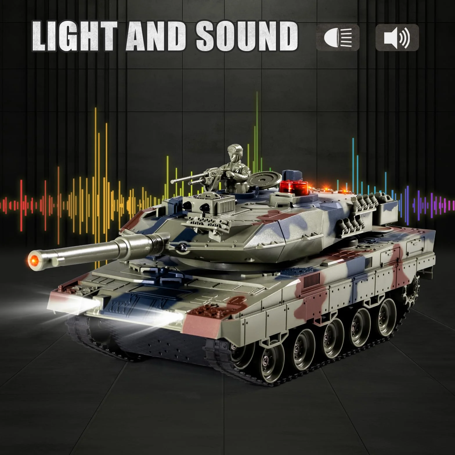 Pilot zdalnego sterowania czołgiem Leopard II 1/24, czołg z efektami dźwiękowymi, dymem i obrotową wieżyczką, realistyczny model czołgu RC dla dorosłych i dzieci