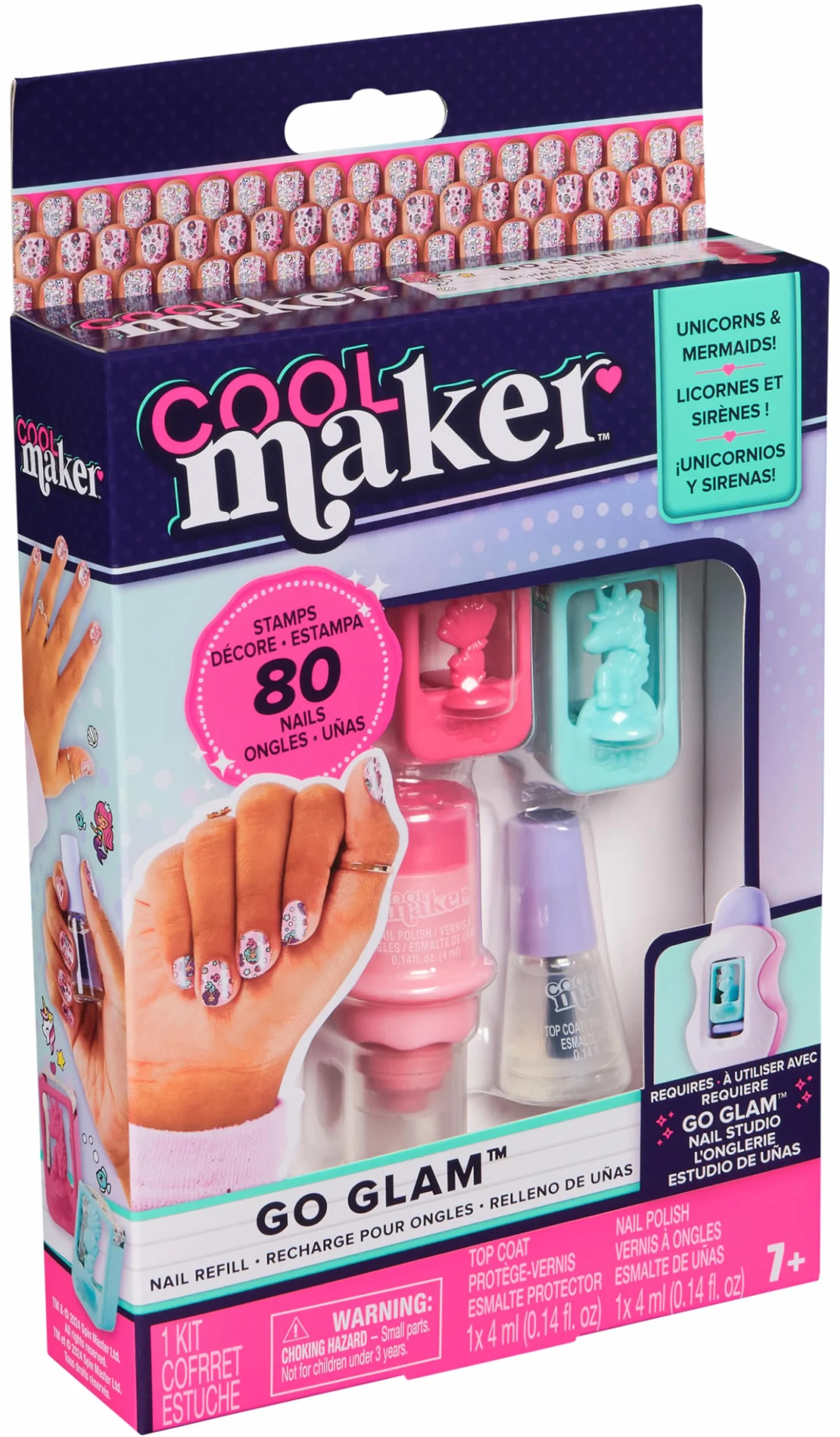 Cool Maker, GO Glam zestaw do paznokci, wzór jednorożca i syrenki, styl 80 gwoździ (opakowanie może się różnić), sztuka i rękodzieło, zabawki dla dzieci w wieku od 7 lat