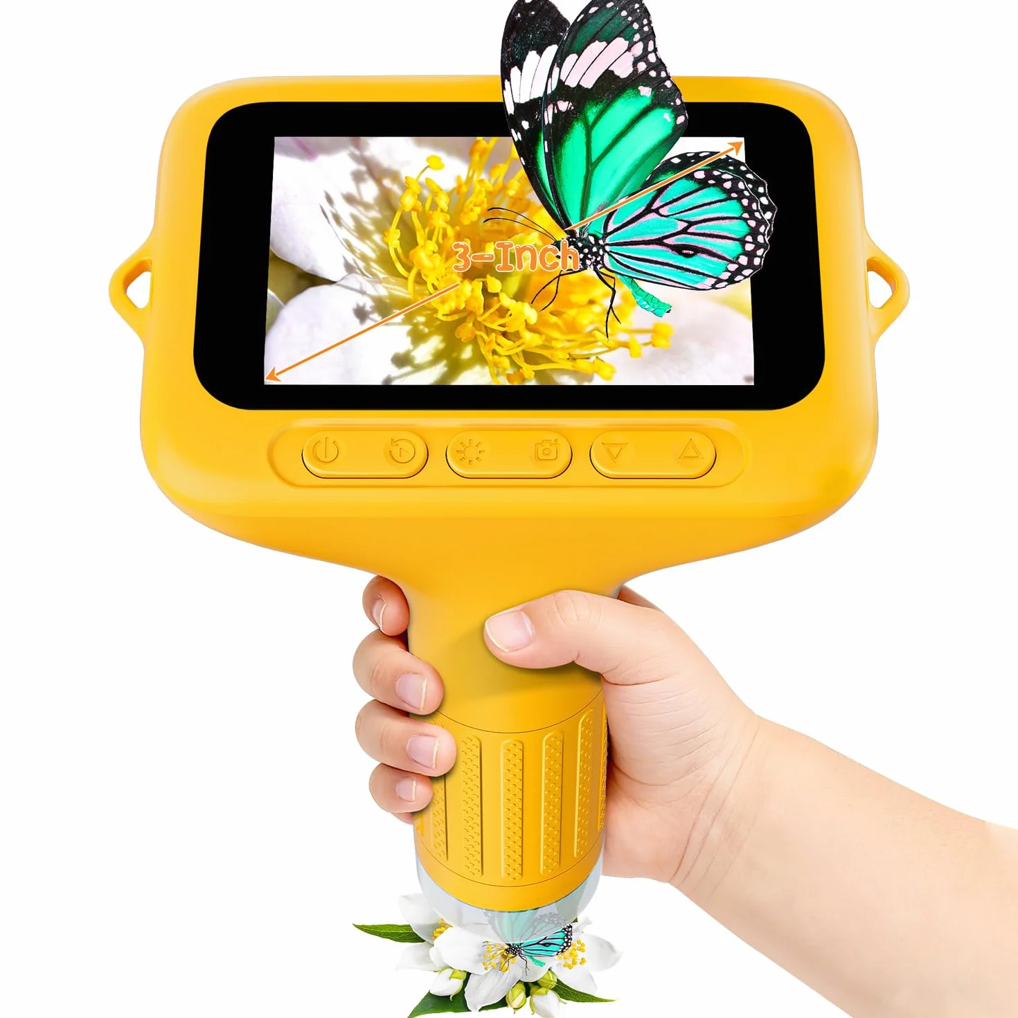 Cyfrowy mikroskop dla dzieci SKYBASIC z 3,0-calowym ekranem IPS, akumulatorowy, przenośny mikroskop do użytku na zewnątrz, powiększenie 1000x, 8 diod LED, dla dzieci w wieku 3-8 lat (żółty)