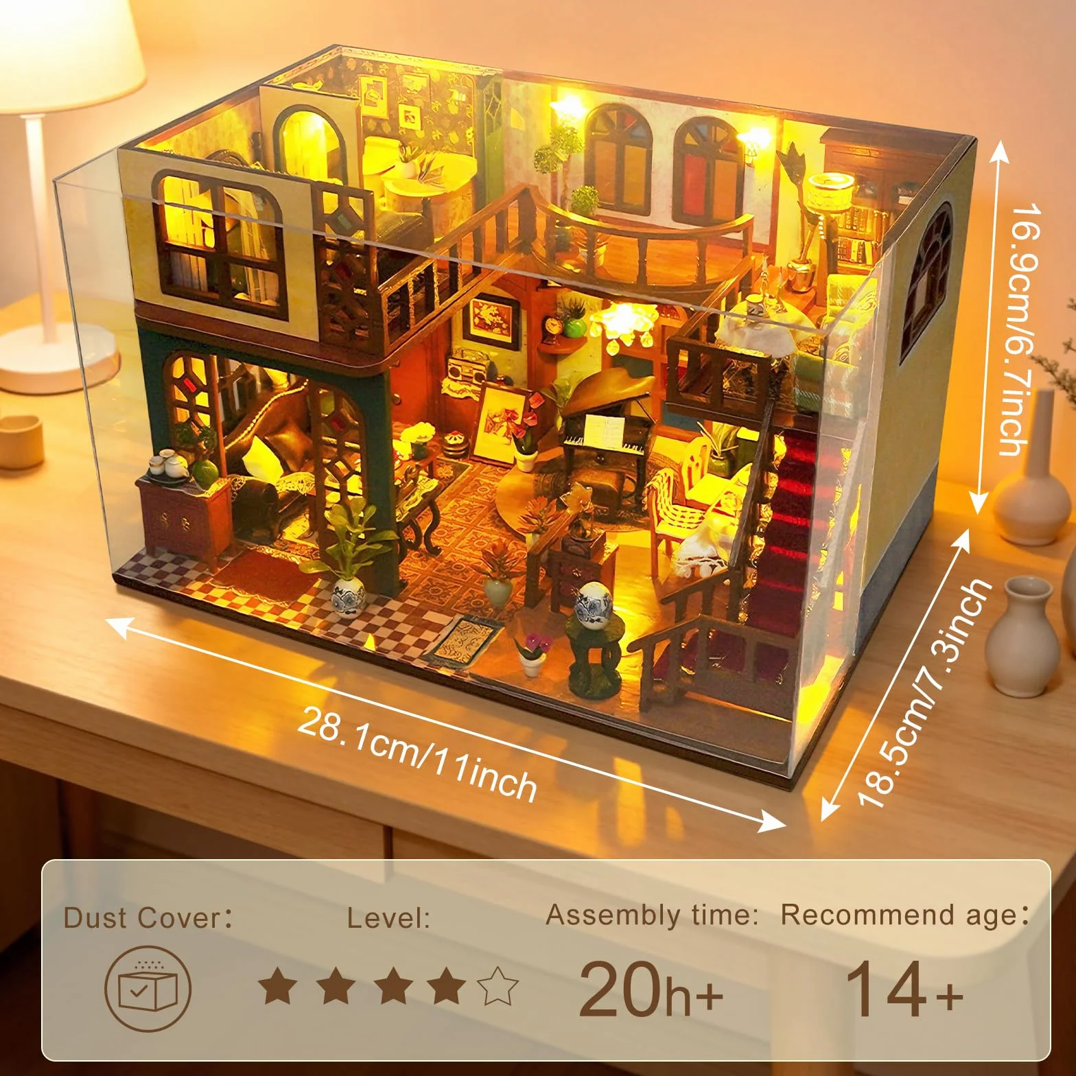 Cuteefun Zestaw miniaturowy domek dla lalek, drewniany domek dla lalek z diodami LED, mały zestaw domowy dla dorosłych, wyjątkowe prezenty na urodziny, Boże Narodzenie (orientalny urok)