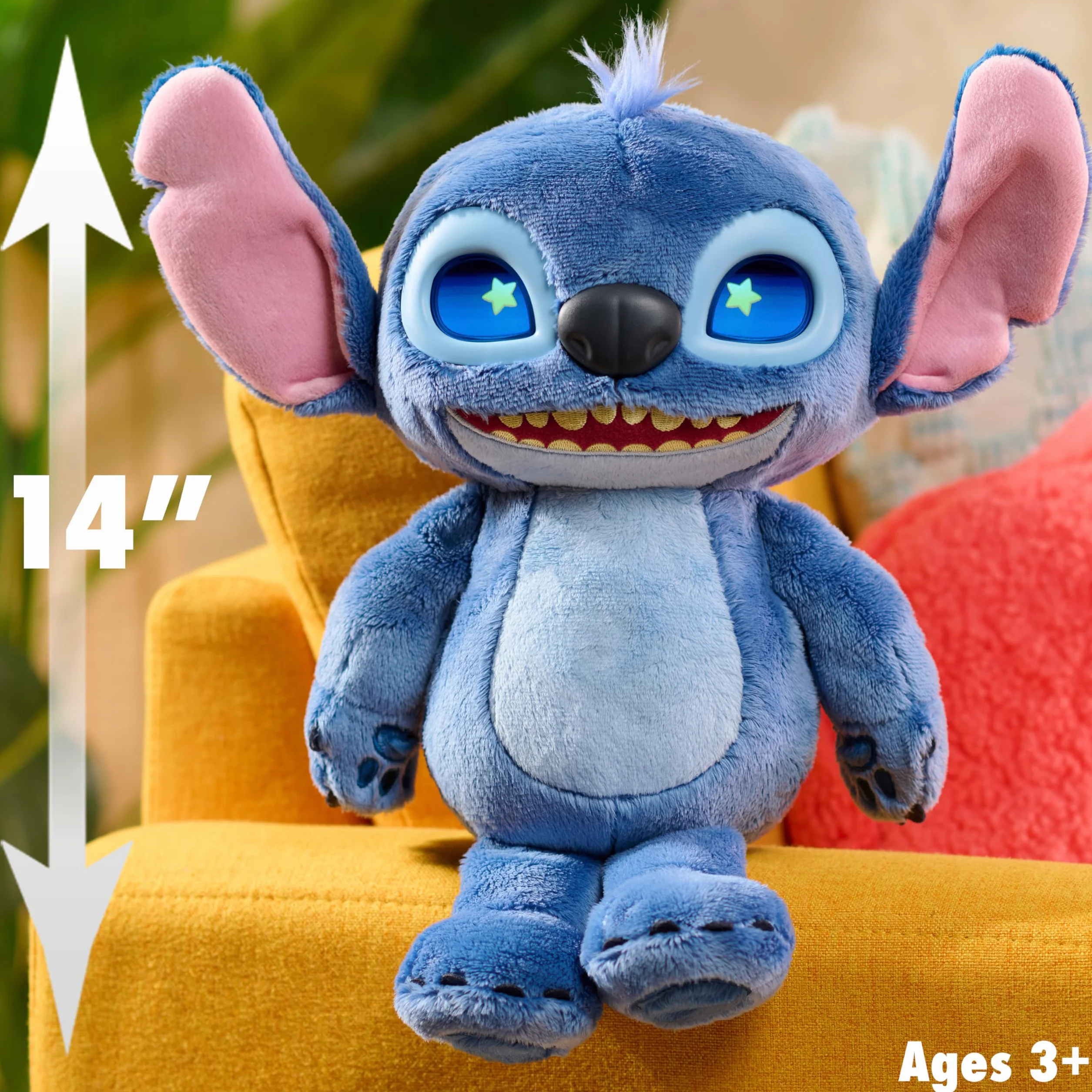 Disney Stitch Many Moods 14-inch Interactive Plush, 50+ sounds & phrases, LCD Eyes, inspired by Disney's new live-action Lilo & Stitch movie, Toy for Fans, Girls, Boys, Kids 3+ by Just Play