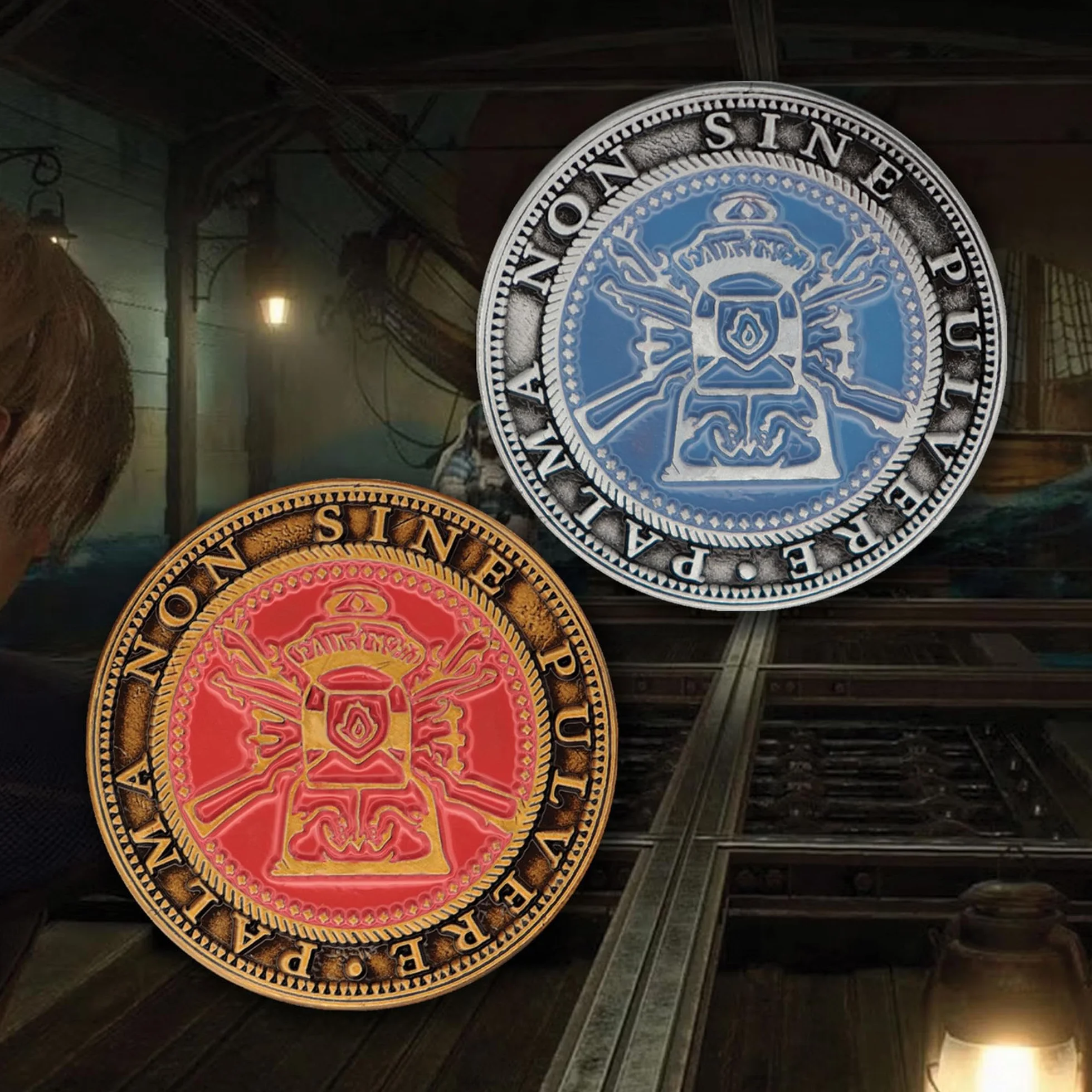 Resident Evil 4 zestaw dwóch metalowych żetonów do galerii strzelania w limitowanym pudełku kolekcjonerskim