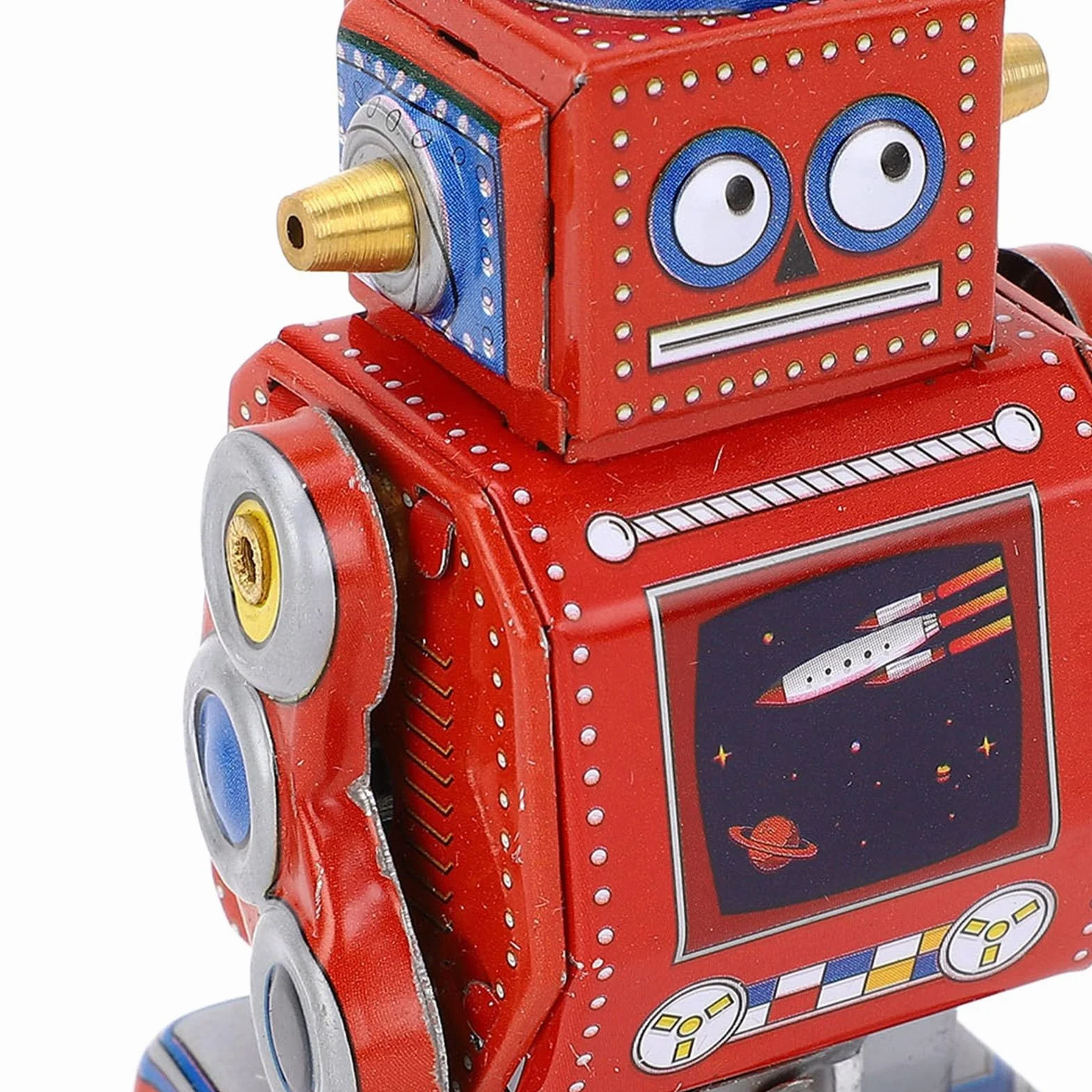 Wind Up Vintage Robot Retro Klasyczna Mechaniczna Zabawka Wiosenna dla Restauracji Cafe Bar (czerwony)
