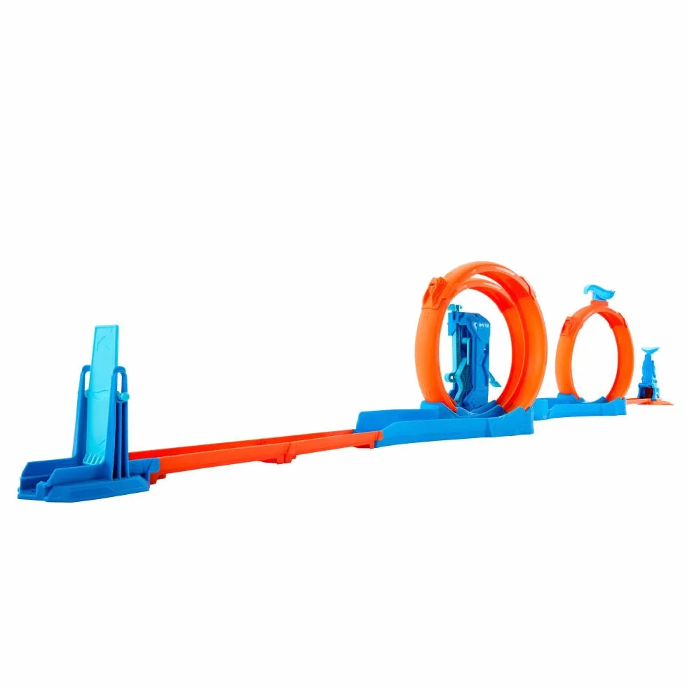 Hot Wheels Track Creator Tor wyścigowy Trzy pętle Zestaw do zabawy: samochód zabawka w skali 1:64, elementy do zbudowania toru z 3 pętlami, system torów Speed Snap Szybki klik i adaptery, JDW39
