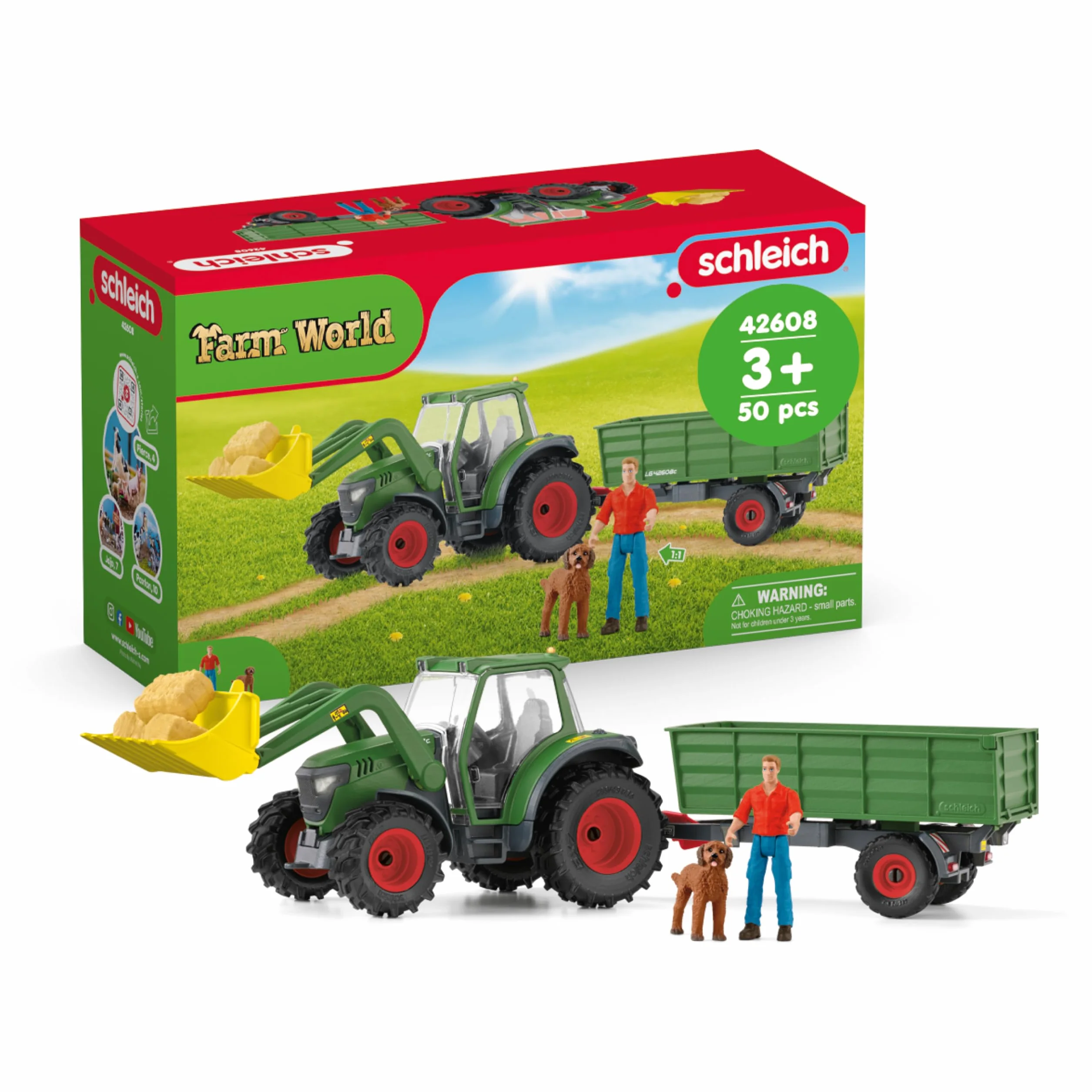 schleich 42608 Traktor z przyczepą, od 3 lat, FARM WORLD - Zestaw do zabawy, 50 kawałki