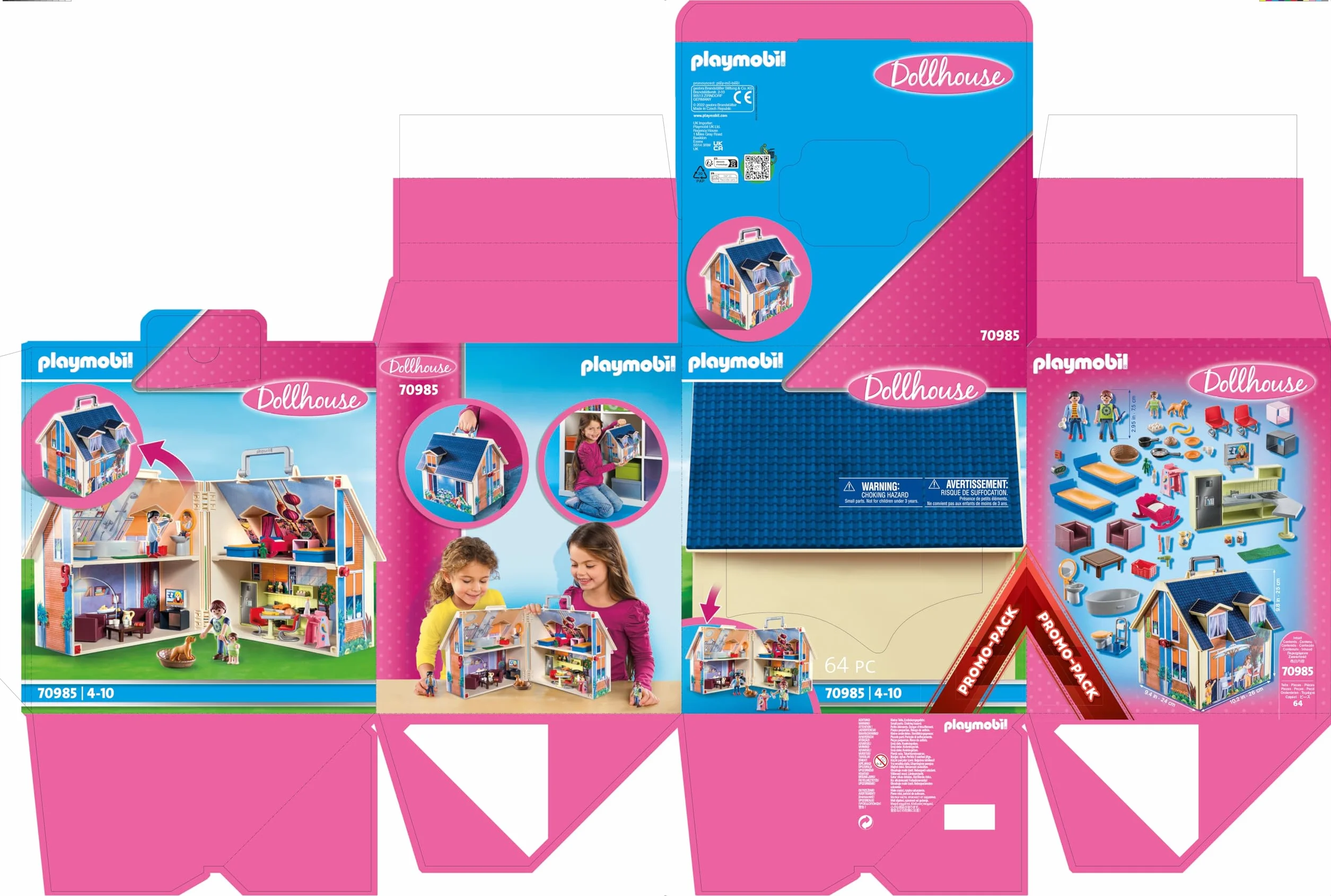 PLAYMOBIL Dollhouse 70985 Przenośny domek dla lalek, do złożenia i zabrania ze sobą, z wieloma dodatkami, od 4 lat
