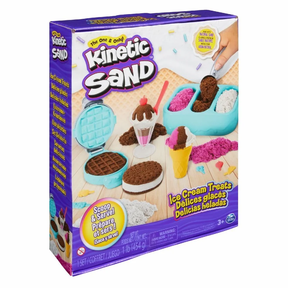 KINETIC SAND MAGICZNY SAS - PUDELICES DELICES LÓD 454 G + 6 NARZĘDZI - Twórz różne hipnotyzujące kształty dzięki temu magicznemu piaskowi jak pasta modelarska - zabawka dla dzieci od 3 lat