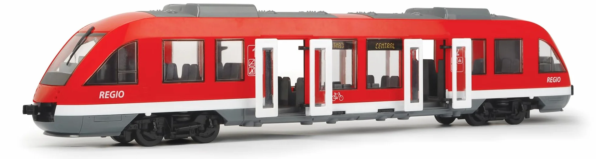 Dickie Toys 203748002 CITY Pociąg miejski wierna replika pełnowymiarowego pociągu, otwierane drzwi i dach, umeblowane wnętrze, skala: 1:43, długość: 45 cm, odpowiedni dla dzieci od 3 lat