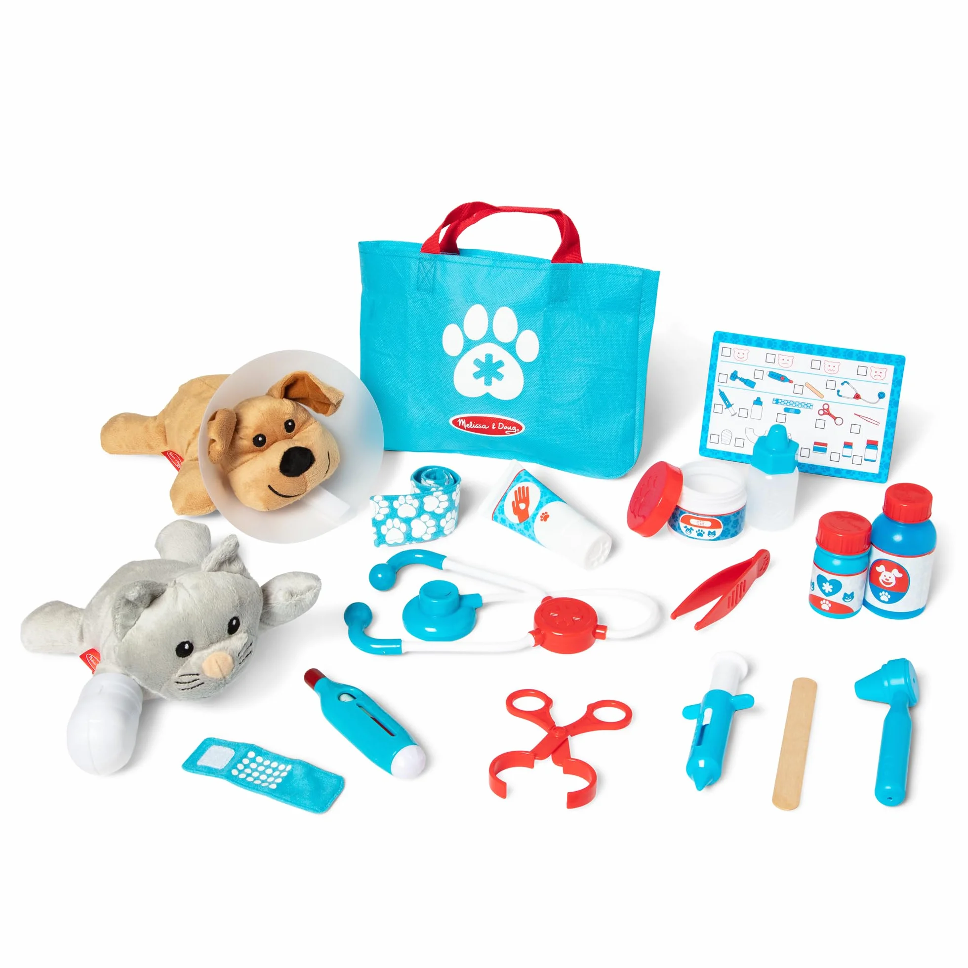 Melissa & Doug Pet Vet Zestaw do zabawy w weterynarza dla dzieci, Zabawa w udawanie, Zestaw do zabawy z pluszowymi zabawkami, 3+, Zabawa kreatywna, Prezent dla chłopca lub dziewczynki