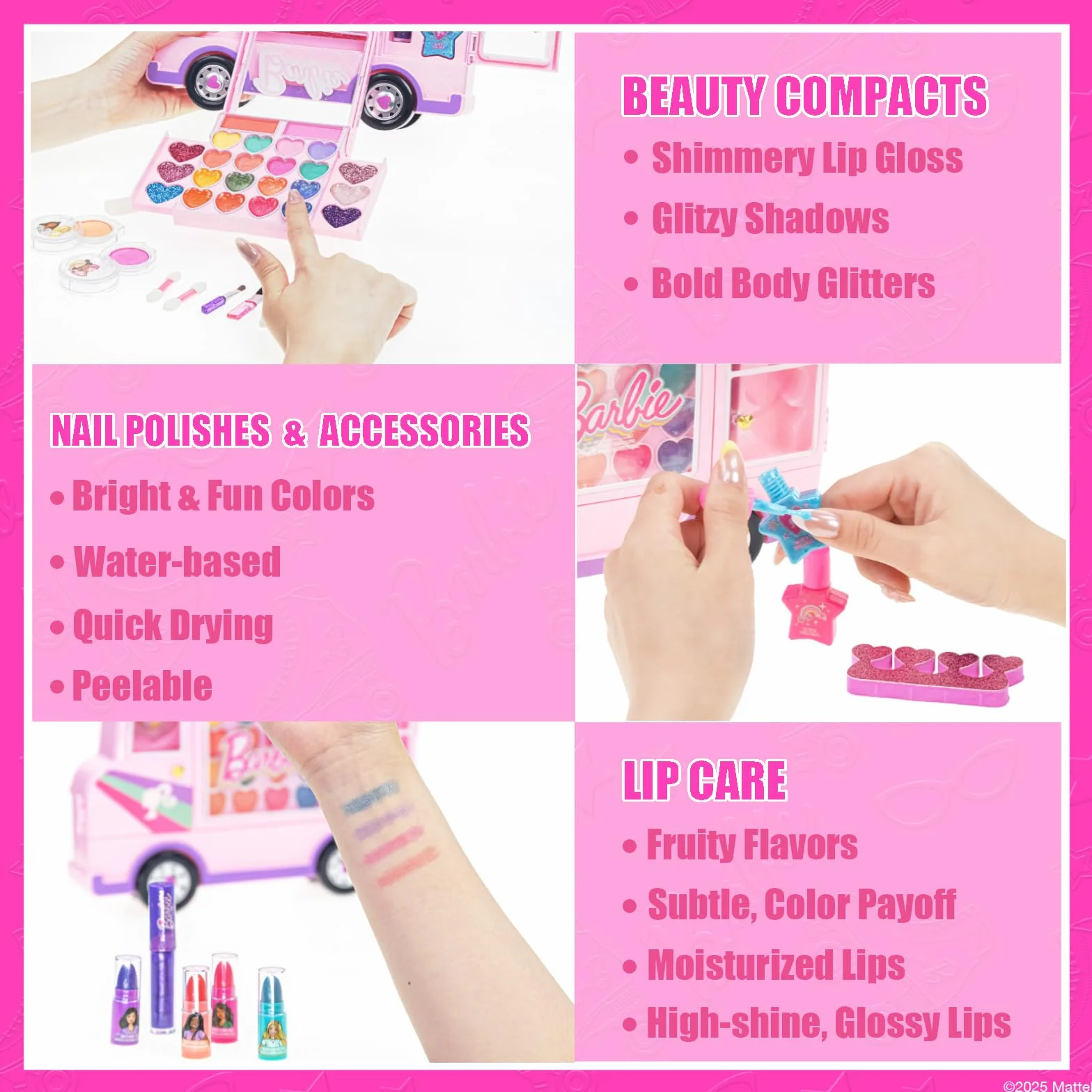 Zestaw do makijażu Barbie-Auto dla dziewczynek, prawdziwy zmywalny zestaw do makijażu, DIY-makijaż dla 6, 7, 8, 9, 10, 11 i 12 latek od Townley Girl