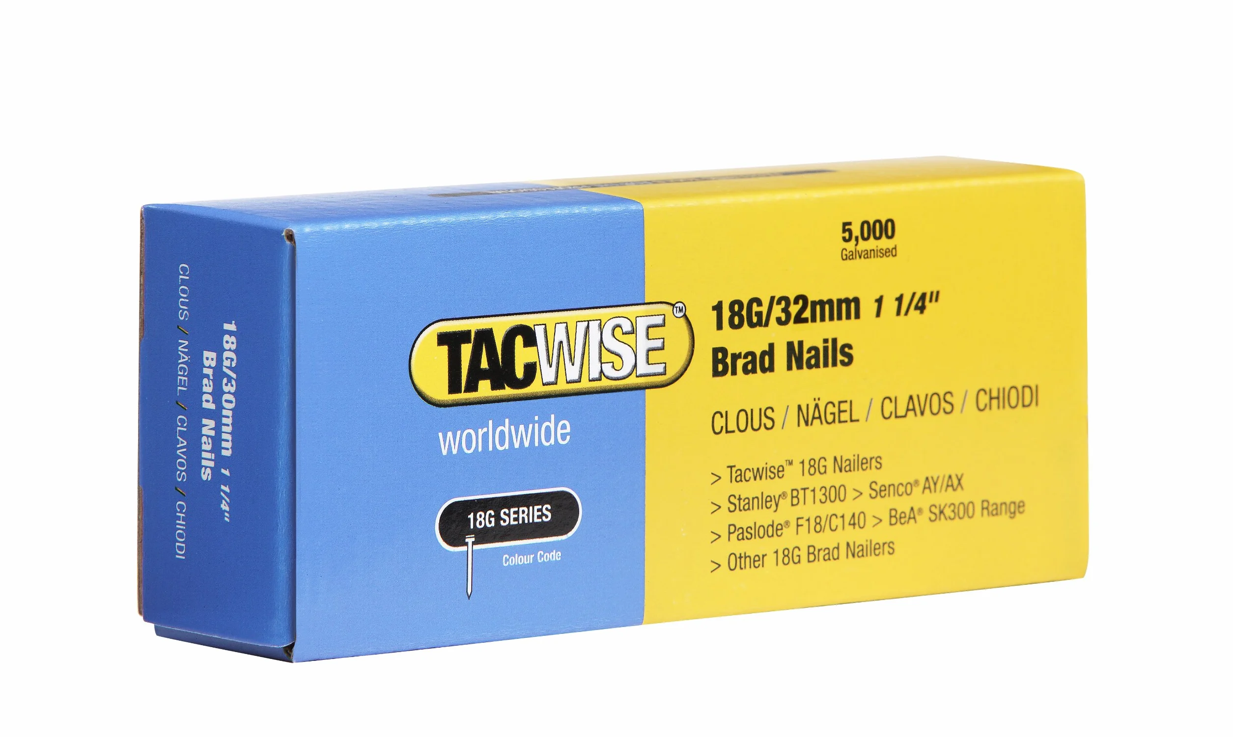 TACWISE 0398 gwoździe Brad typ 18G / 32 mm, ocynkowane, w kolorze srebrnym