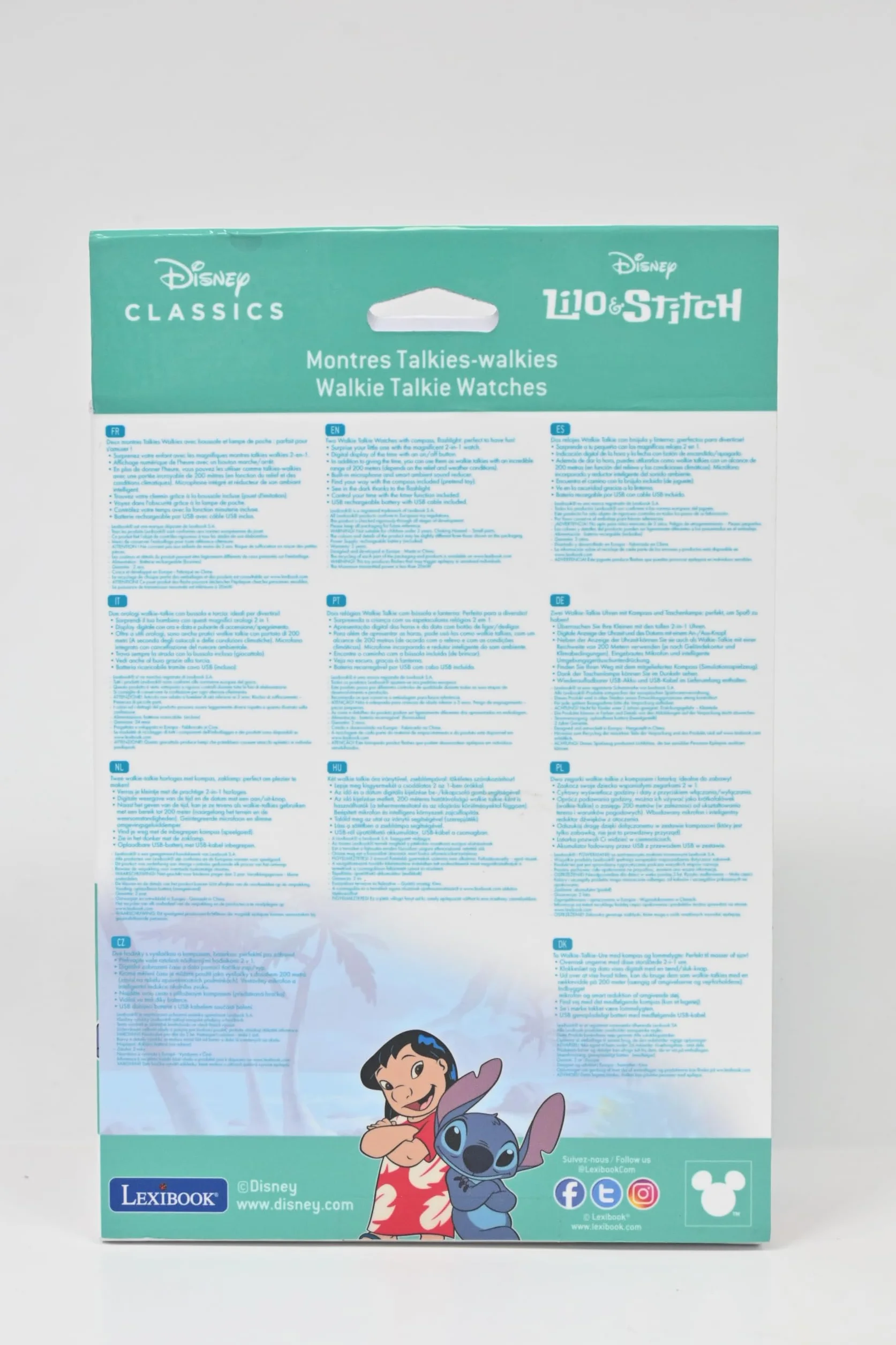 Lexibook, Disney Stitch, Zegarki Krótkofalówkowe, 2 Sztuki, Zasięg do 200 M, Latarka, Kompas, do Ładowania, Niebieski i Różowy, DMWTW1D