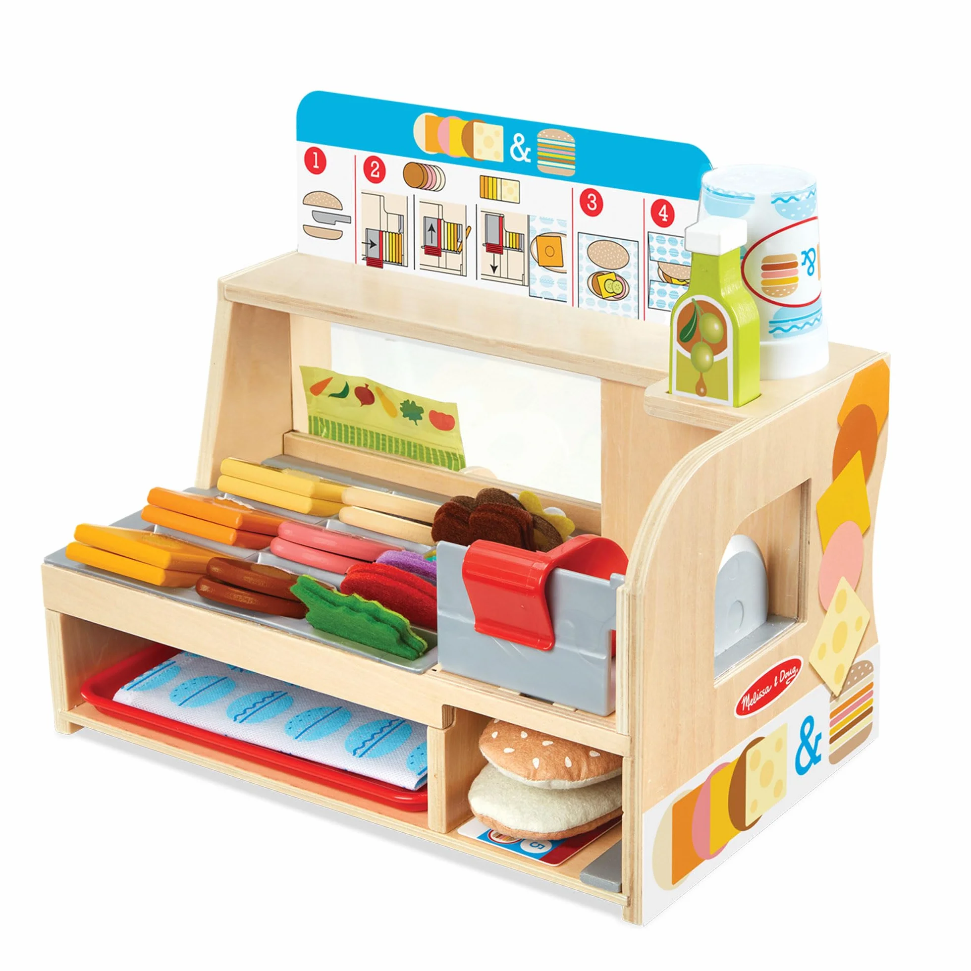 Melissa & Doug Sklep z kanapkami z ladą i akcesoriami, Zabawa w udawanie, Zabawkowe jedzenie, Zabawa kreatywna Montessori, Prezenty dla dzieci 3 4 5 lat, Prezent dla chłopca lub dziewczynki