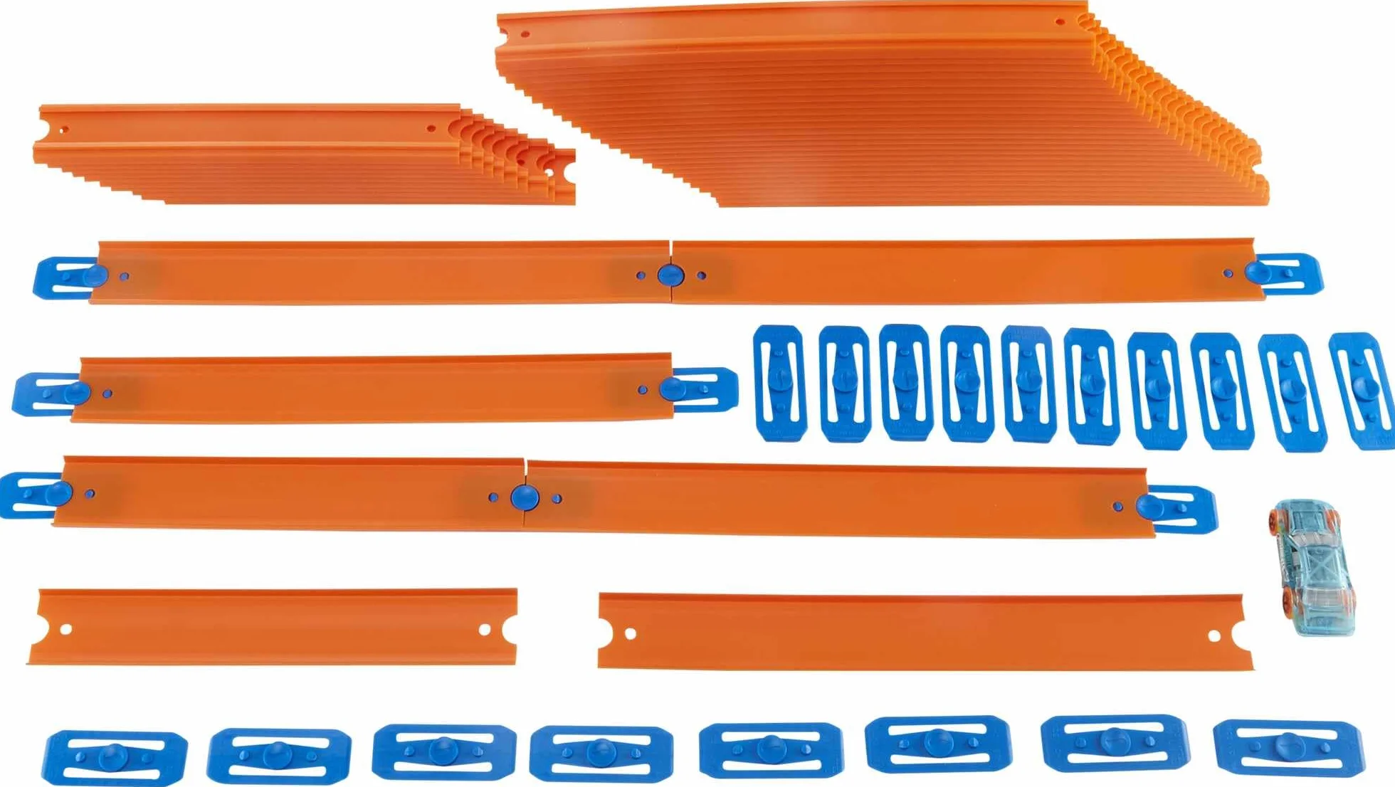 Hot Wheels Toy Car Mega Track Set Pack, 87 Component Building Parts for 40-ft of Track & 1:64 Scale Vehicle (Amazon Exclusive), FTL69