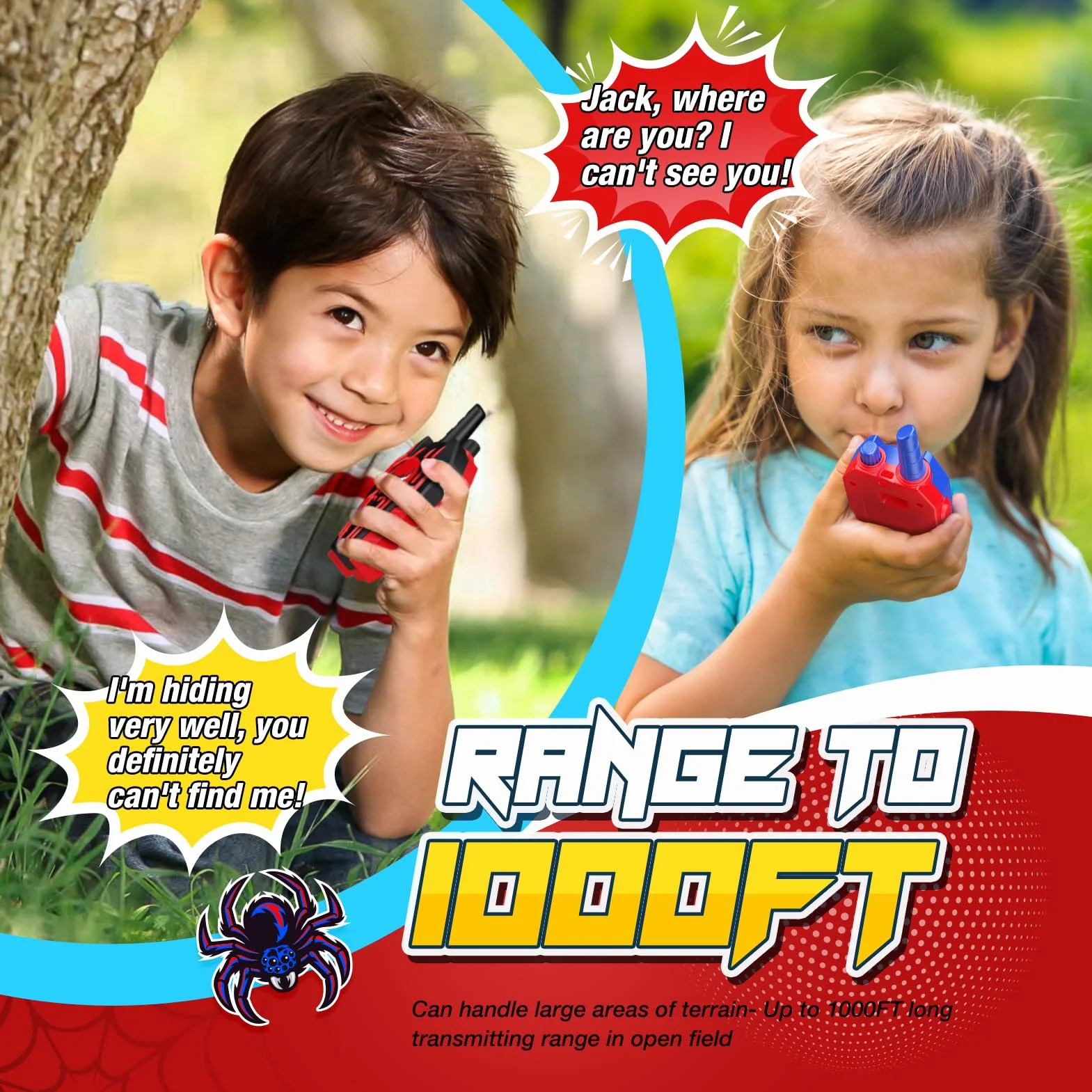 Spider Walkie Talkie zabawka dla dzieci od 3-10 lat, chłopców, kolor czarny + niebieski