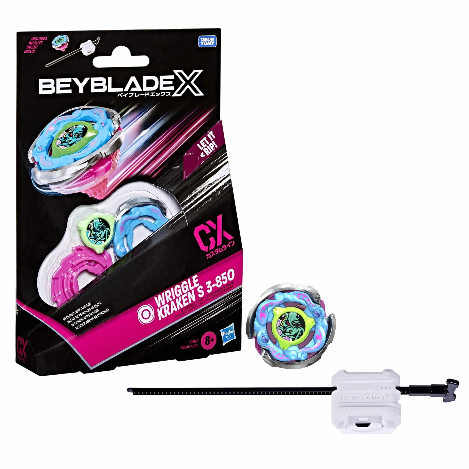 Pakiet startowy Beyblade X Wriggle Kraken S 3-85O CX, bączek i wyrzutnia