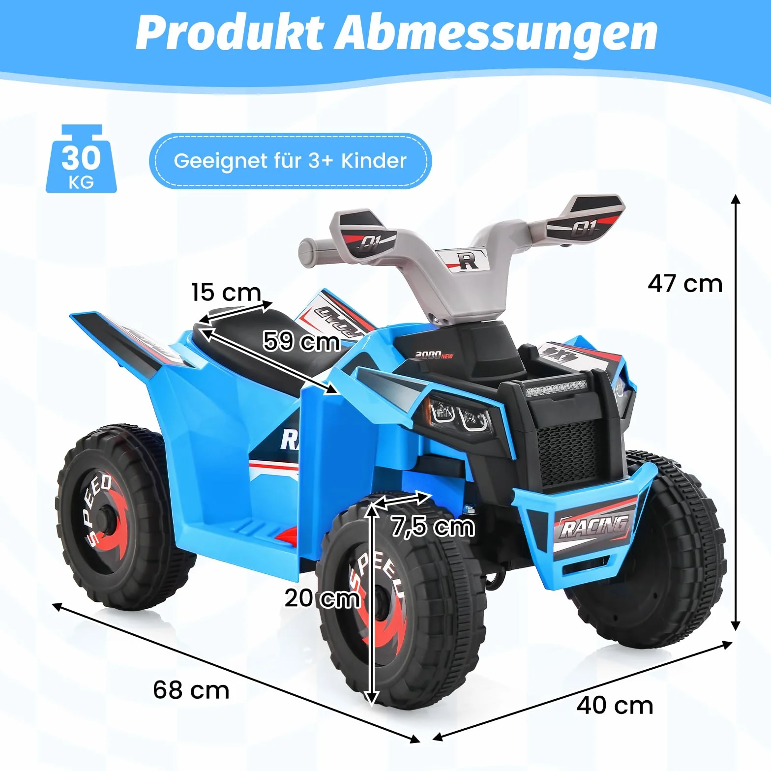 COSTWAY 6 V quad elektryczny dla dzieci, z przełącznikiem do przodu/do tyłu, mini ATV elektryczny quad, samochód elektryczny dla dzieci od 3 lat (niebieski)