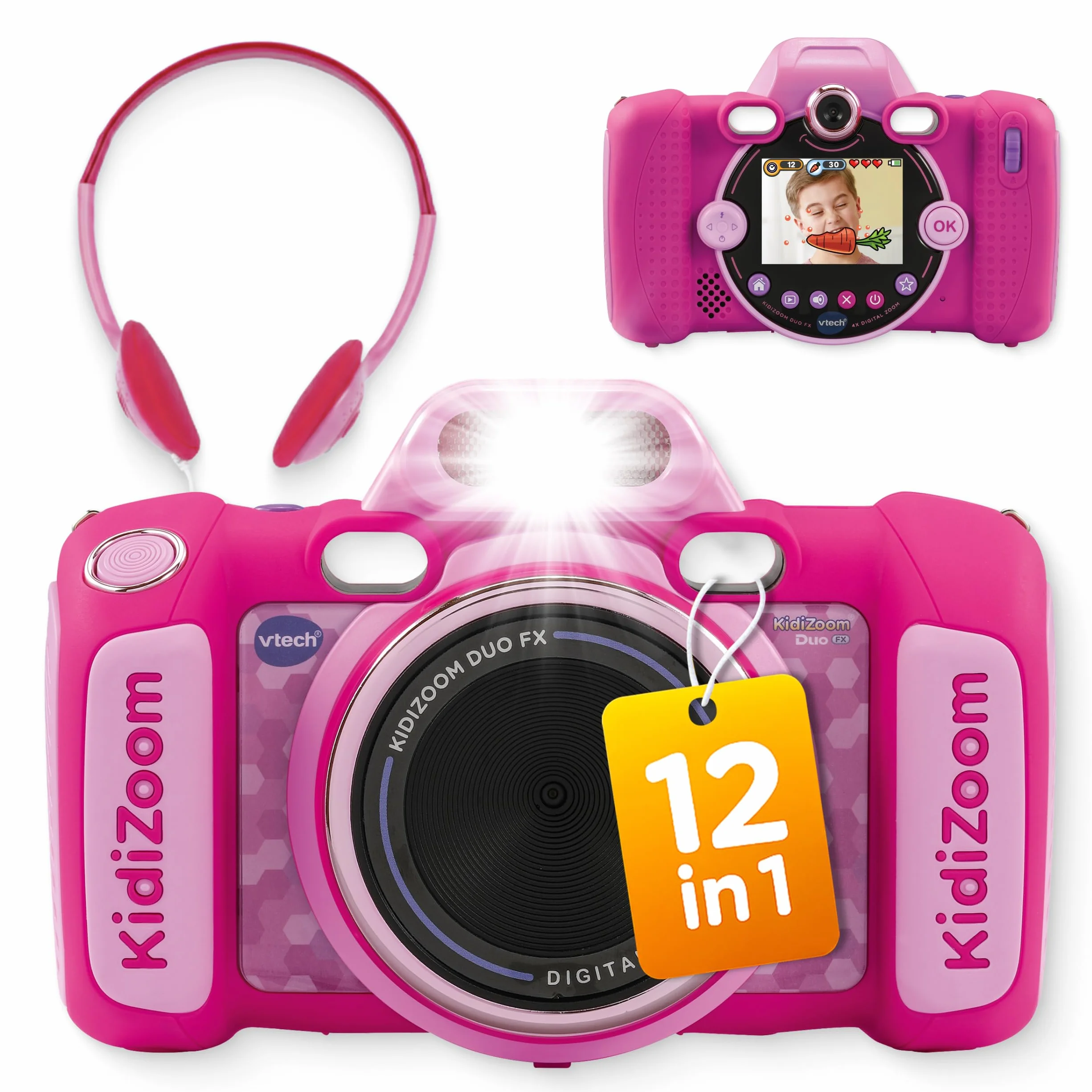 VTech KidiZoom Duo FX w kolorze różowym – wytrzymały aparat cyfrowy z kreatywnymi aplikacjami i funkcjami gry – dla dzieci w wieku 4-10 lat