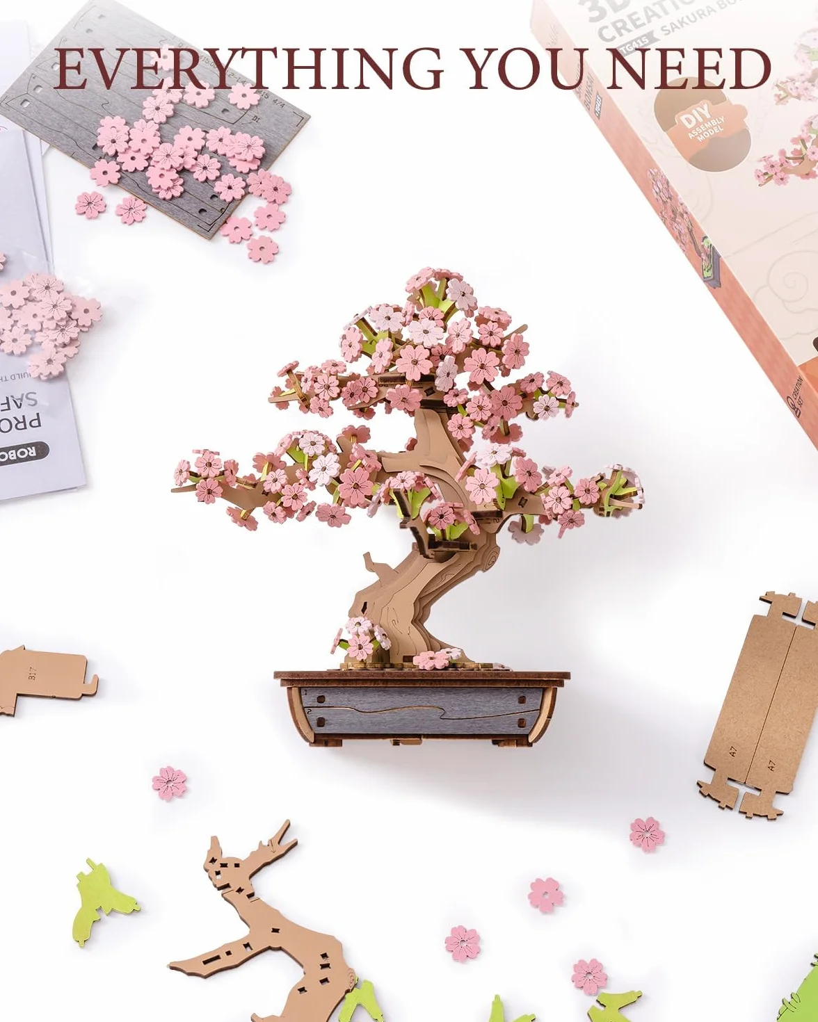 ROWOOD Sakura Bonsai puzzle 3D, drewniane zestawy modeli dla dorosłych do budowania, DIY, klasyczne zestawy konstrukcyjne Sakura, idealne jako dekoracja domu, prezent świąteczny i urodzinowy
