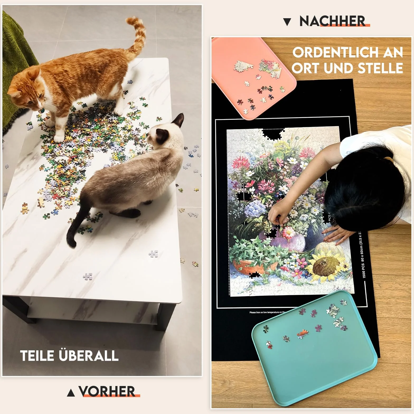 Nariolar Maty puzzle, zestaw 2 mat z gumy i filcu, na 500/1000/1500 elementów, praktyczne akcesoria do przechowywania i transportu puzzli