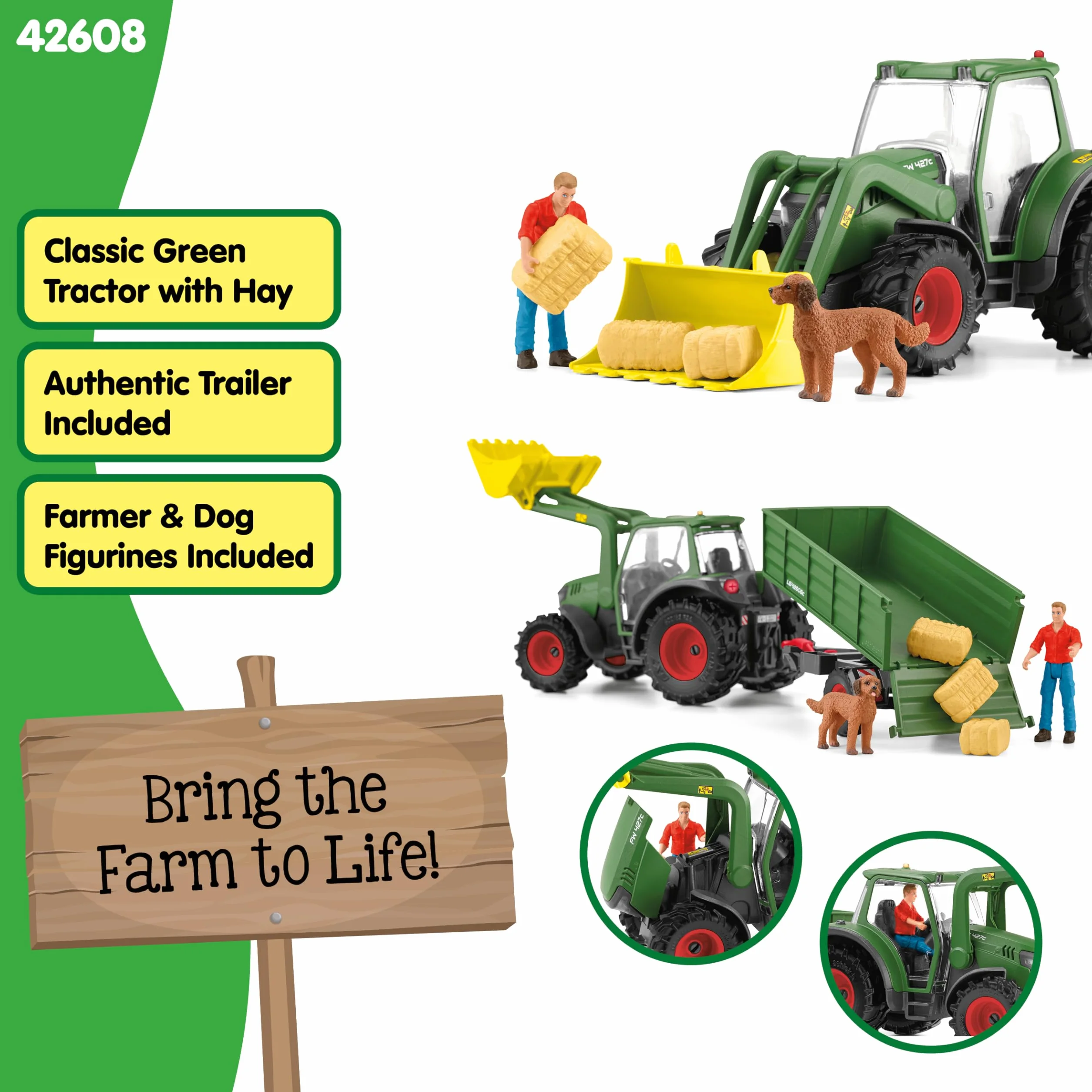 schleich 42608 Traktor z przyczepą, od 3 lat, FARM WORLD - Zestaw do zabawy, 50 kawałki