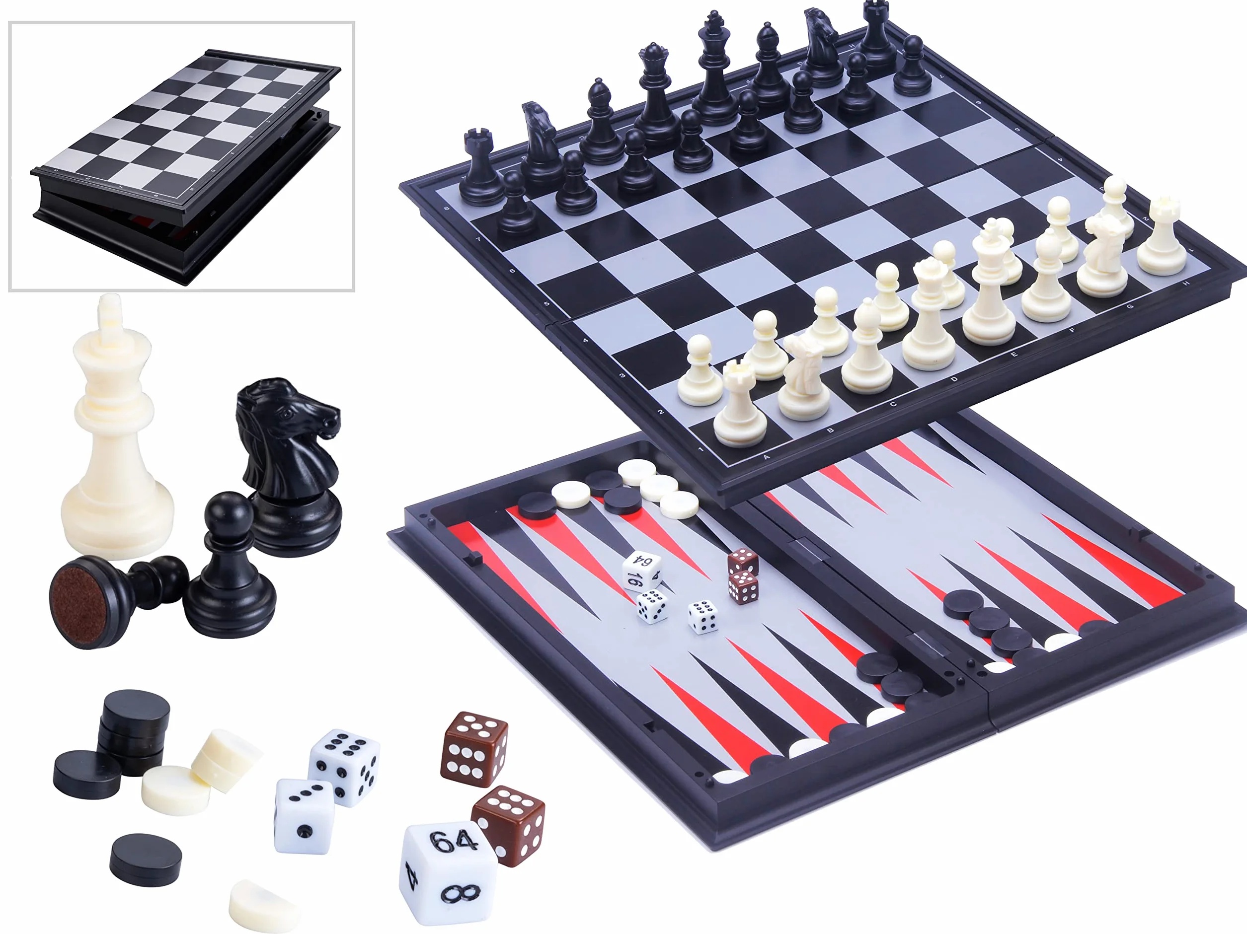 Engelhart – 200715 – Magnetyczna gra 2w1 – szachy/tryktrak – plansza 24 cm – zestaw podróżny – dla dzieci i dorosłych – 6+