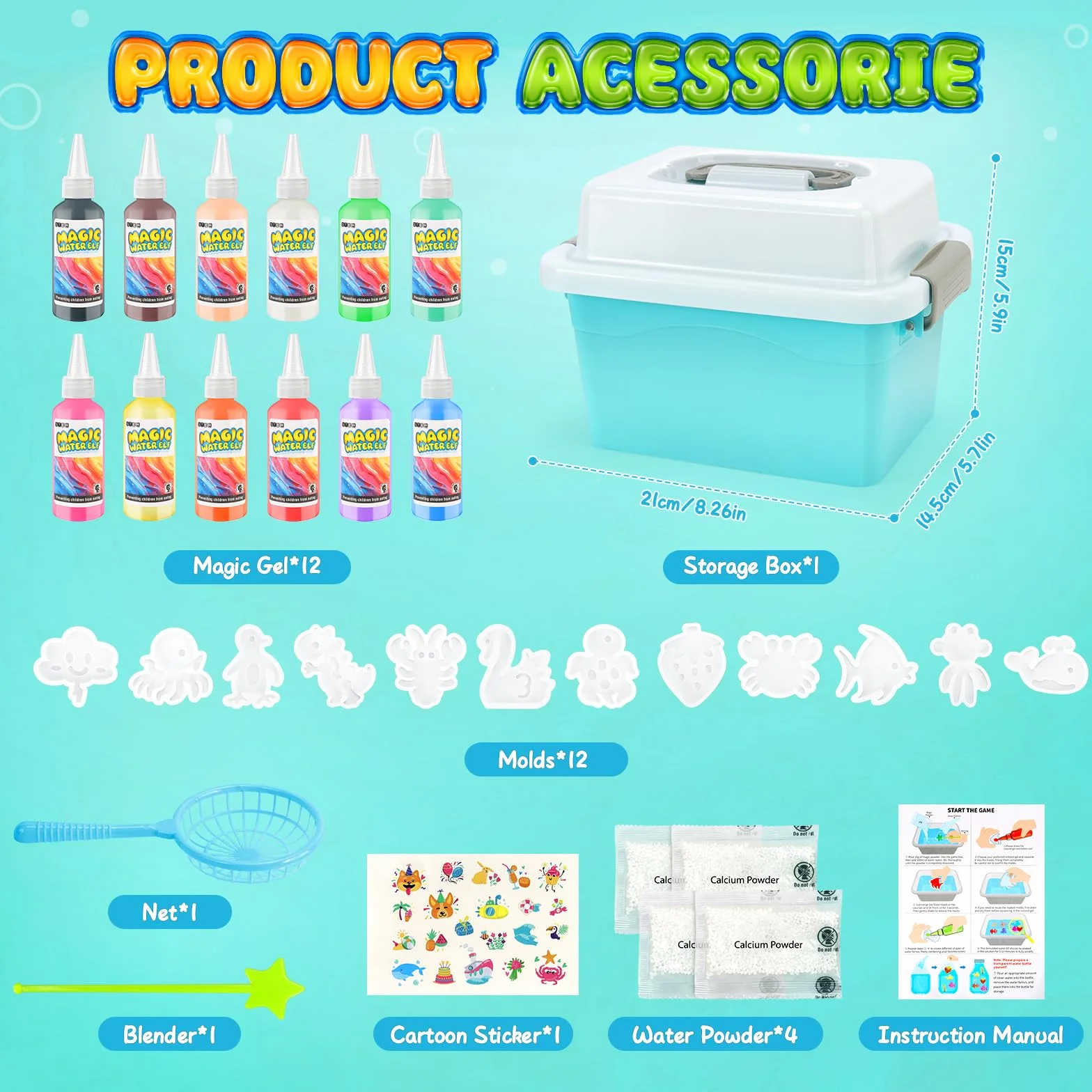 MOMSIV Zestaw magicznego żelu wodnego w 12 kolorach, magiczny elf wodny, zestaw dla dzieci z 12 formami, wróżka, DIY, sztuka i rękodzieło, zabawka dla chłopców i dziewcząt w wieku 5, 6, 7, 8 lat