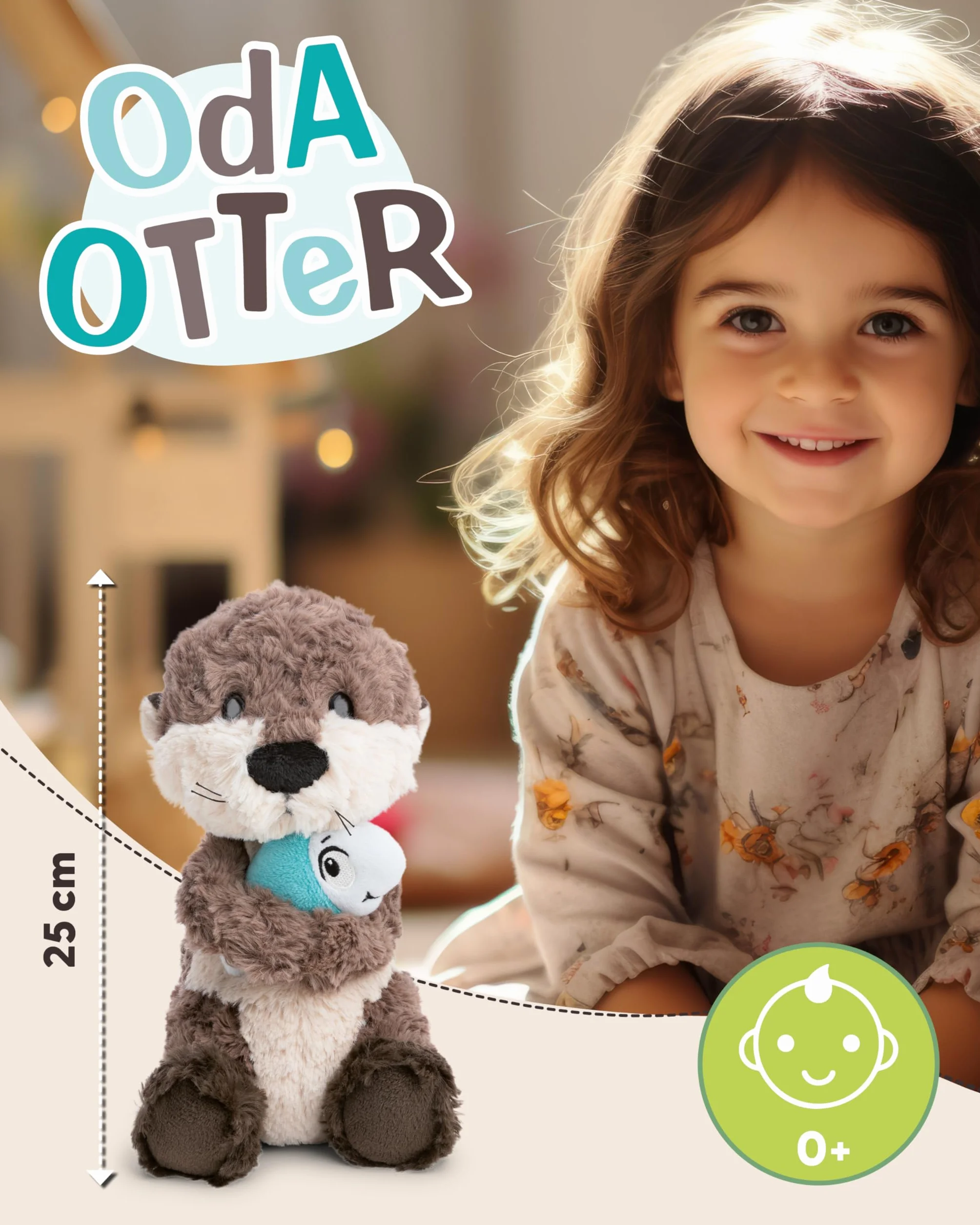 NICI przytulanka wydra Oda z rybką, miękki pluszak, urocza pluszowa zabawka do przytulania i zabawy, dla dzieci i dorosłych, świetny pomysł na prezent, 25 cm, szara - 62648