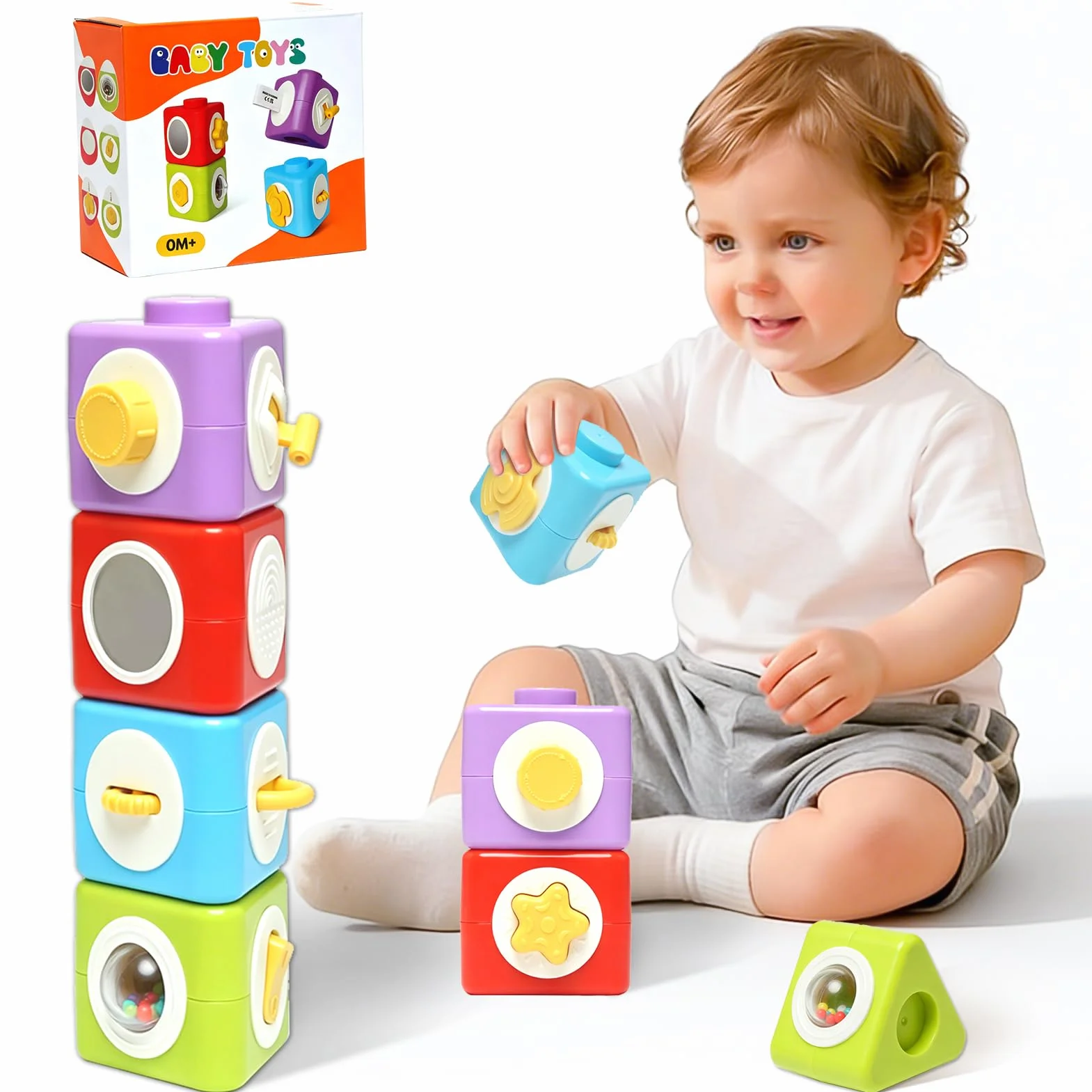 JoyLife Montessori kostka motoryczna i zabawka do układania w stos od 1 roku, 12 w 1, klocki sensoryczne, zabawka podróżna do samolotu i samochodu, prezent dla małych dzieci w wieku 1-2 lat, dla