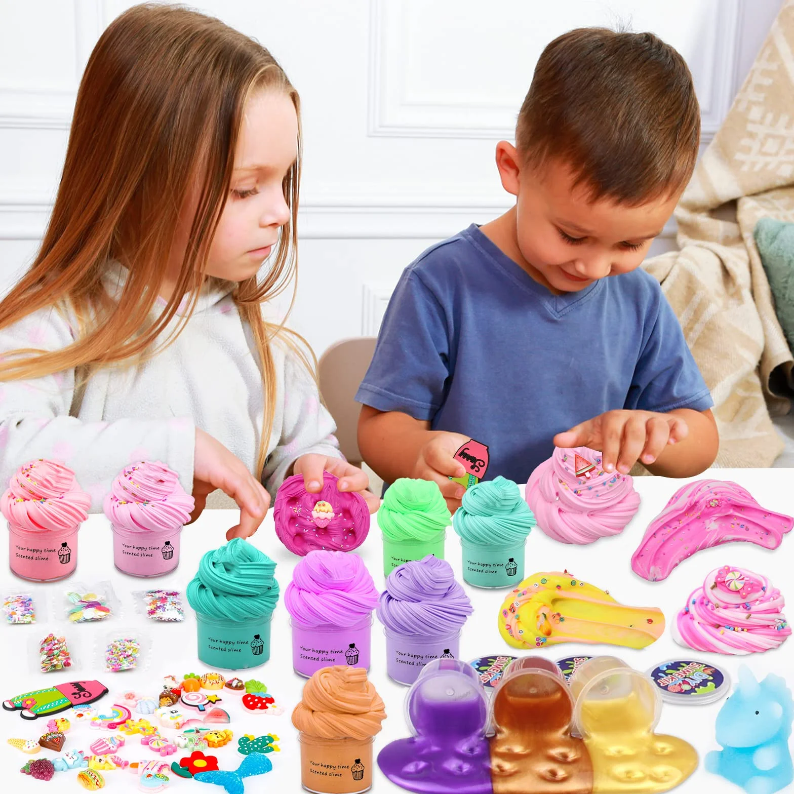 Purpledi Fluffy Slime zestaw 35 sztuk, super miękkie masło DIY, zabawka dla dzieci, prezent dla dzieci, na imprezę, dla dziewcząt i chłopców, miękki i rozciągliwy