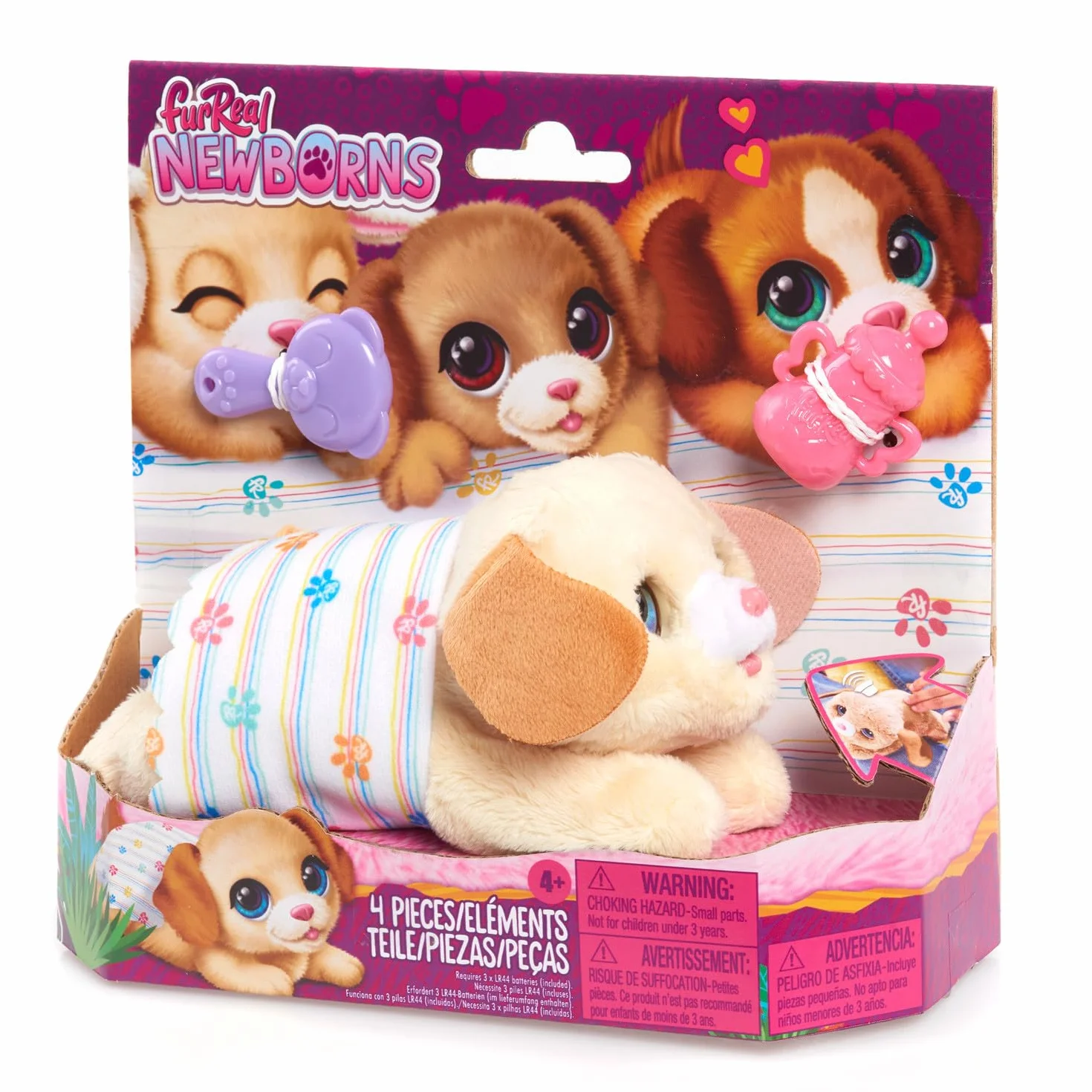 Just Play furReal Newborns Szczeniak Interaktywny Pet, mały szczeniak z dźwiękami i ruchem, zabawka dla dzieci od 4 lat