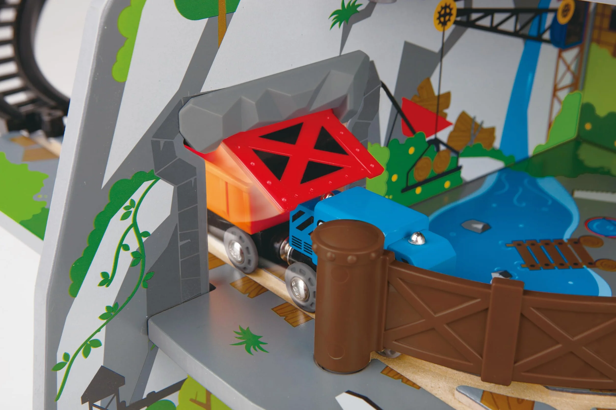 Hape Mighty Mountain Mine, Multi-Coloured 32-Piece Wooden Pretend Play Railway Set, Train Toy for Kids