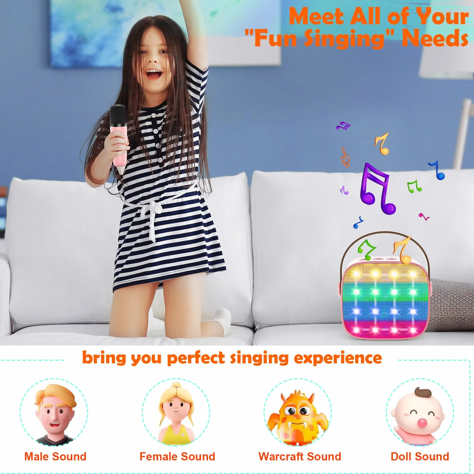 Maszyna do karaoke dla dzieci z 2 mikrofonami Bluetooth przenośny głośnik efekty głosowe diody LED