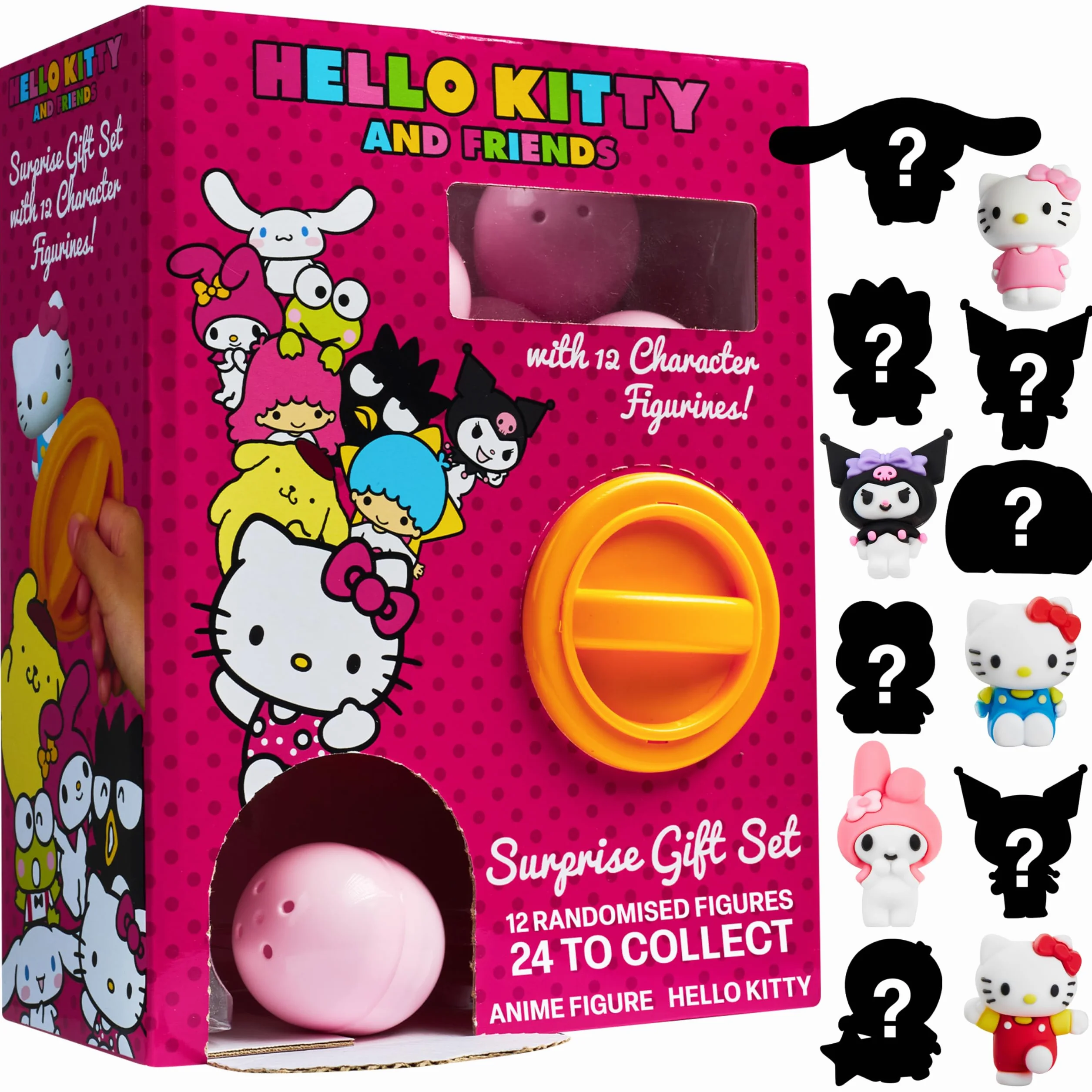 Hello Kitty Sanrio Zestaw figurek 3D, 12 szt., Kuromi Cinnamoroll, kolekcjonerska miniaturowa figurka w kapsułkach, dekoracje biurka i stołu, prezenty dla niej (losowe 12 szt.)