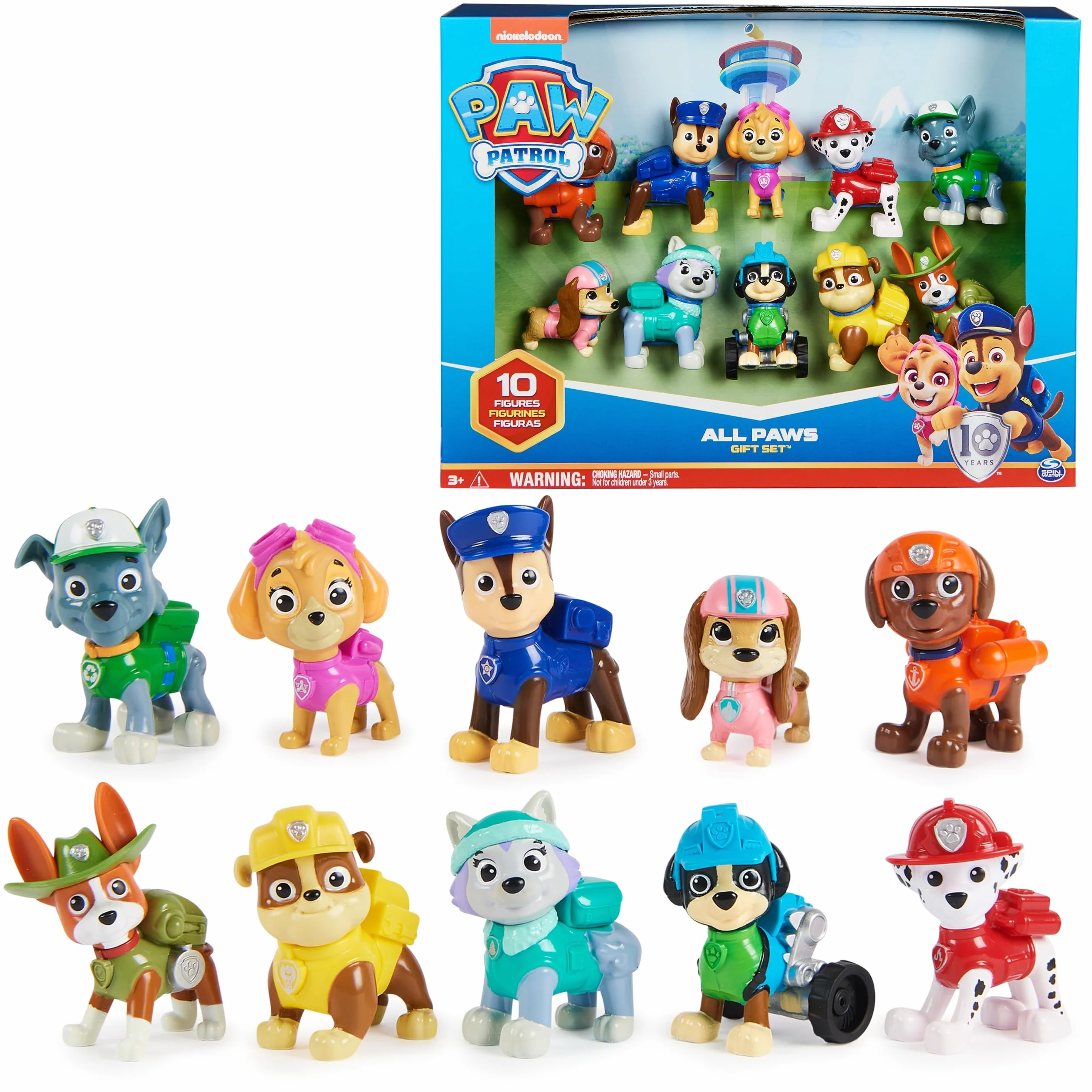 AW Patrol, 10th Anniversary, zestaw upominkowy z 10 figurkami kolekcjonerskimi, zabawki dla dzieci w wieku od 3 lat