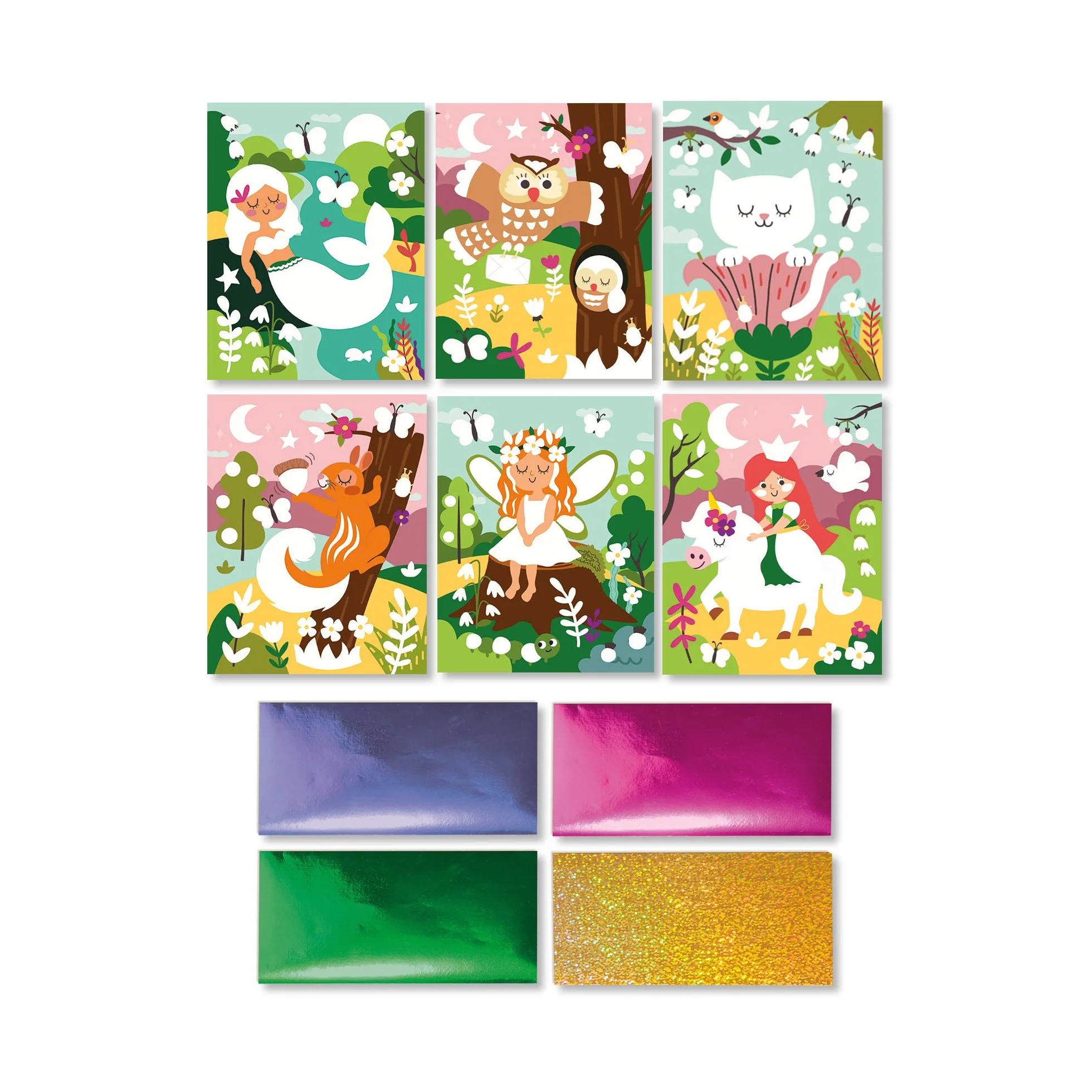 SES Creative - Foil Art-Forest wonders - zestaw do majsterkowania dla dzieci - folia do haftowania dla dzieci - cztery różne rodzaje folii - od 5 lat