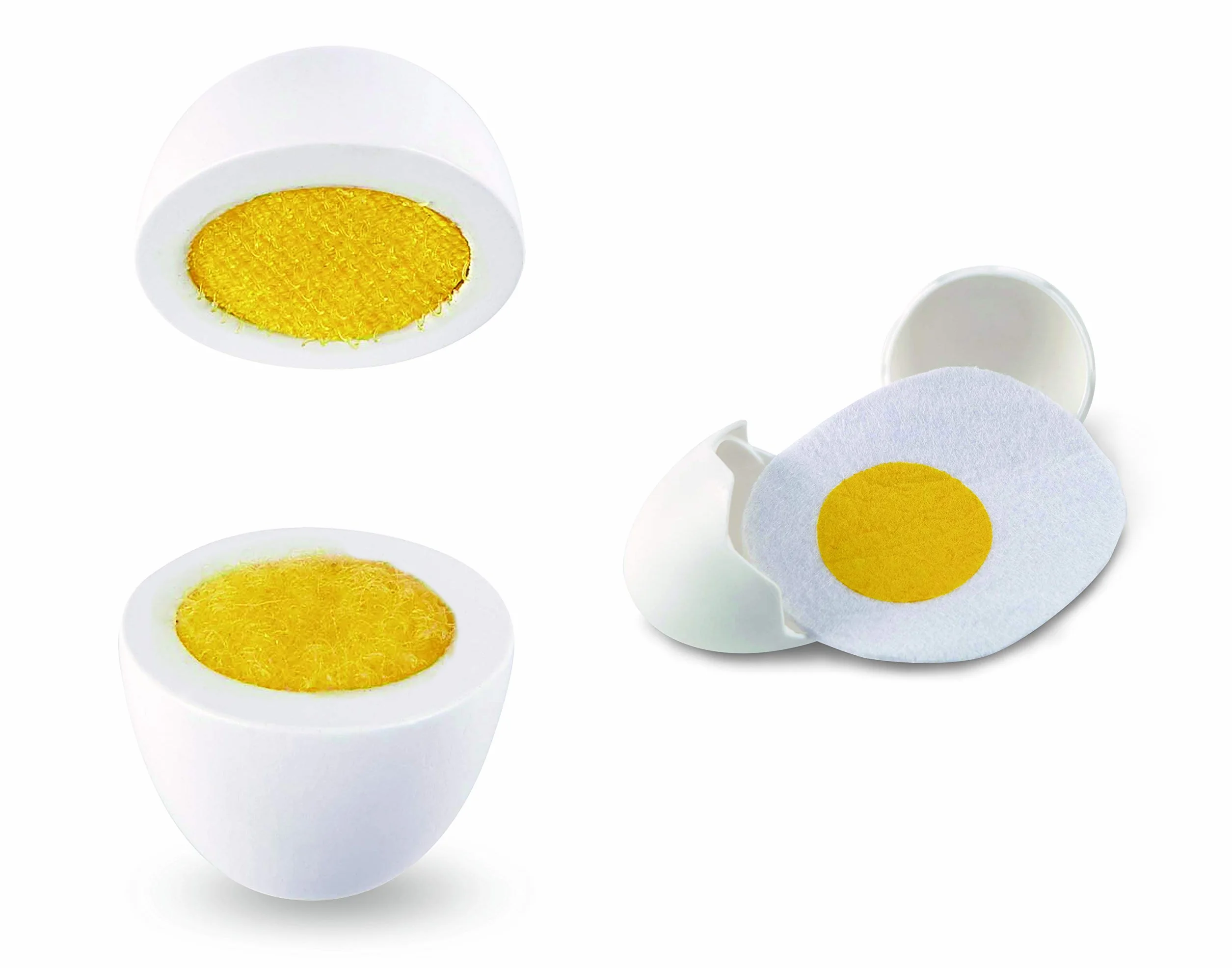 Hape Egg Carton, 3 Hard-Boiled Eggs with Easy-Peel Shell & 3 Fried Eggs, Wooden Realistic Educational Toy for Children 3+