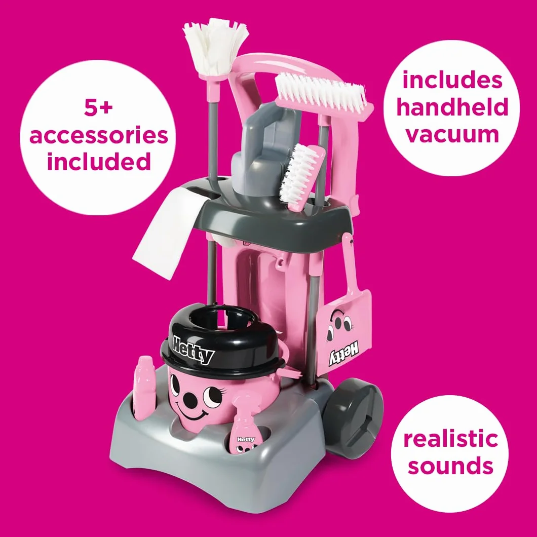 Casdon Deluxe Hetty Cleaning Trolley, Pink Toy Cleaning Trolley For Children Aged 3+, Includes Several Tools For Imaginative Role Play!