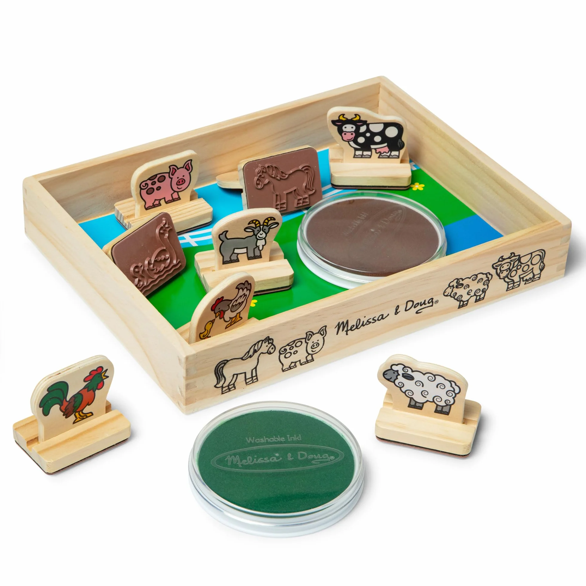 Melissa & Doug My First Wooden Stamp Set Farm Animals Drewnianych Pieczątek 8 sztuk Wielokolorowy