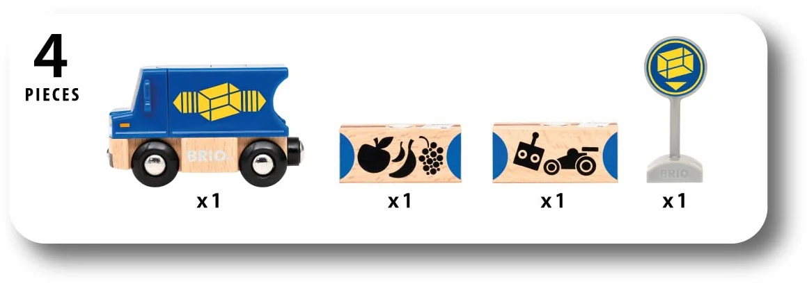 BRIO World 36020 Zustell-Fahrzeug Blauer Liefer-LKW mit zwei magnetischen Holzcontainern für Kinder ab 3 Jahren