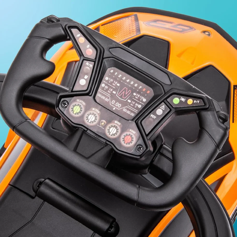 sun baby Jeździk pchacz dla dzieci Lamborghini Essenza SCV12, efekty dźwiękowe, schowek, pchacz sterujący kierownicą, wysuwane podparcie na stopy (Pomarańczowy)