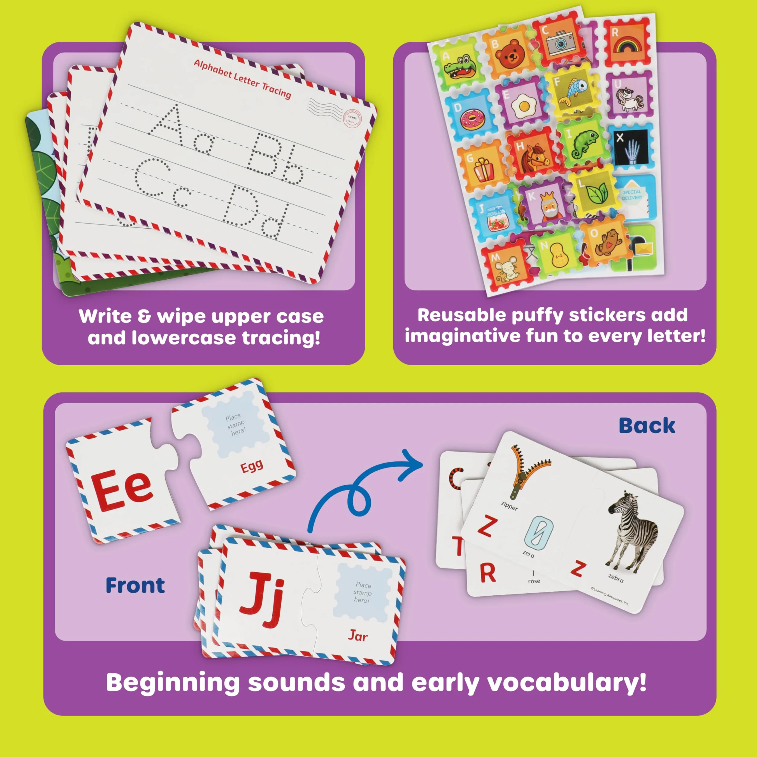 Learning Resources - Skrzynka pocztowa do nauki alfabetu, zabawki do nauki alfabetu, gra logiczna z alfabetem, puzzle z alfabetem, gra pocztowa, zabawki edukacyjne dla dzieci w wieku powyżej 4 lat